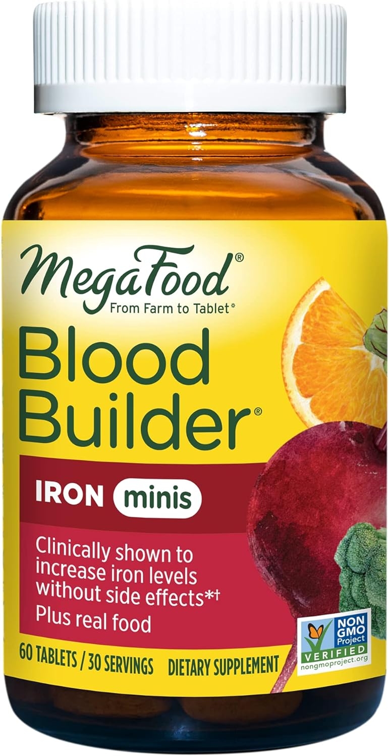 MegaFood Blood Builder Minis - Iron Supplement Shown to Increase Iron Levels Without Side effecrs - Energy Support with Iron, Vitamin B12, and Folic Acid - Vegan - 60 Tabs (30 Servings)