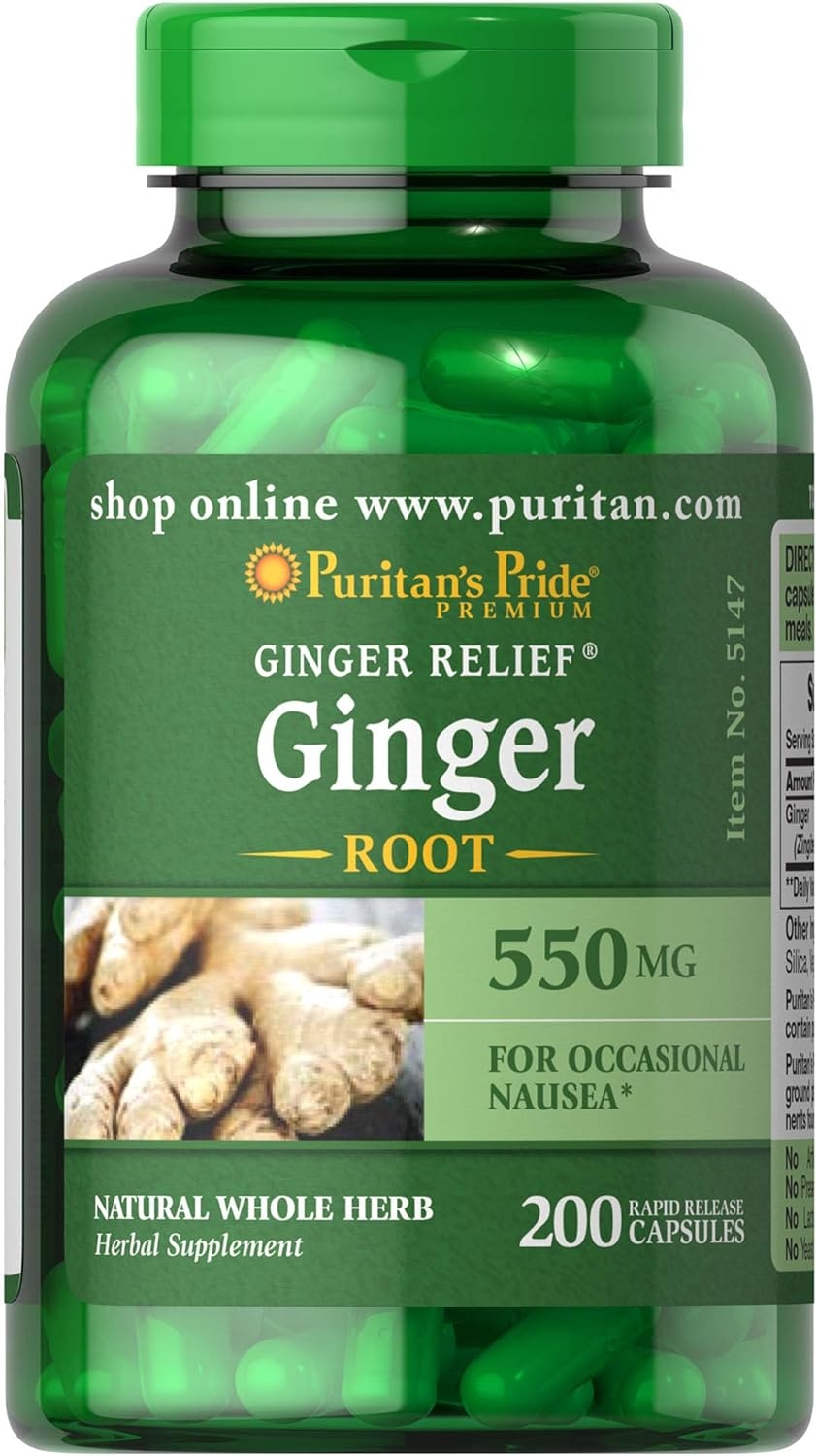 Ginger Root by Puritan's Pride®, Supports Digestive Health*, 550 Mg, 200 Rapid Release Capsules
