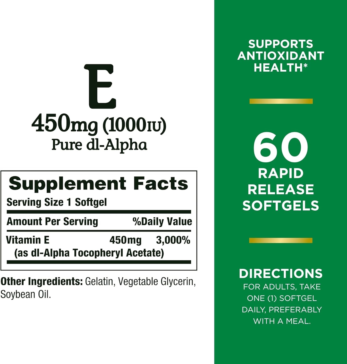 Vitamin E 1000 Iu Softgels. Nature's Bounty Vitamin E Rapid Release Softgels, 450 mg per Serving, 60 Count