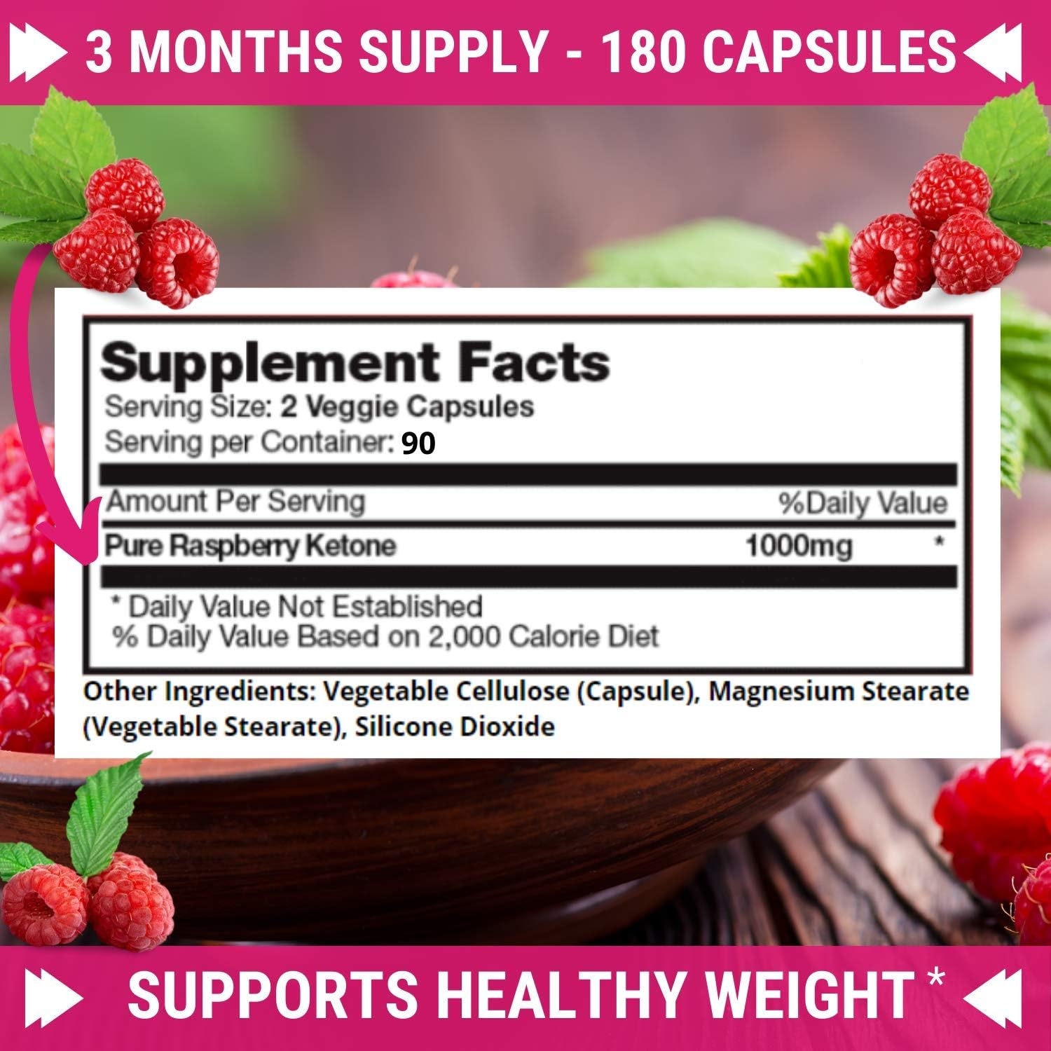 Pure 100% Raspberry Ketones Max 1000mg Per Serving - 3 Month Supply - Powerful Weight Loss Supplement - Provides Energy Boost for Weight Loss - 180 Capsules by Fresh Healthcare