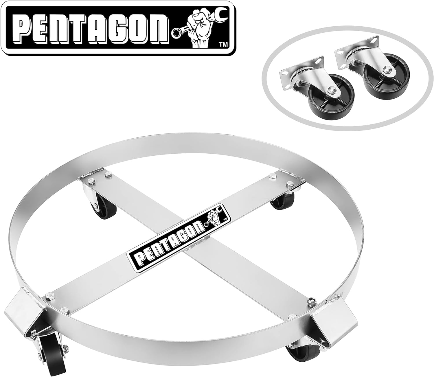 Pentagon 83-DT5493 Tool | Heavy Duty | 55-Gallon Drum Dolly | Single | Silver