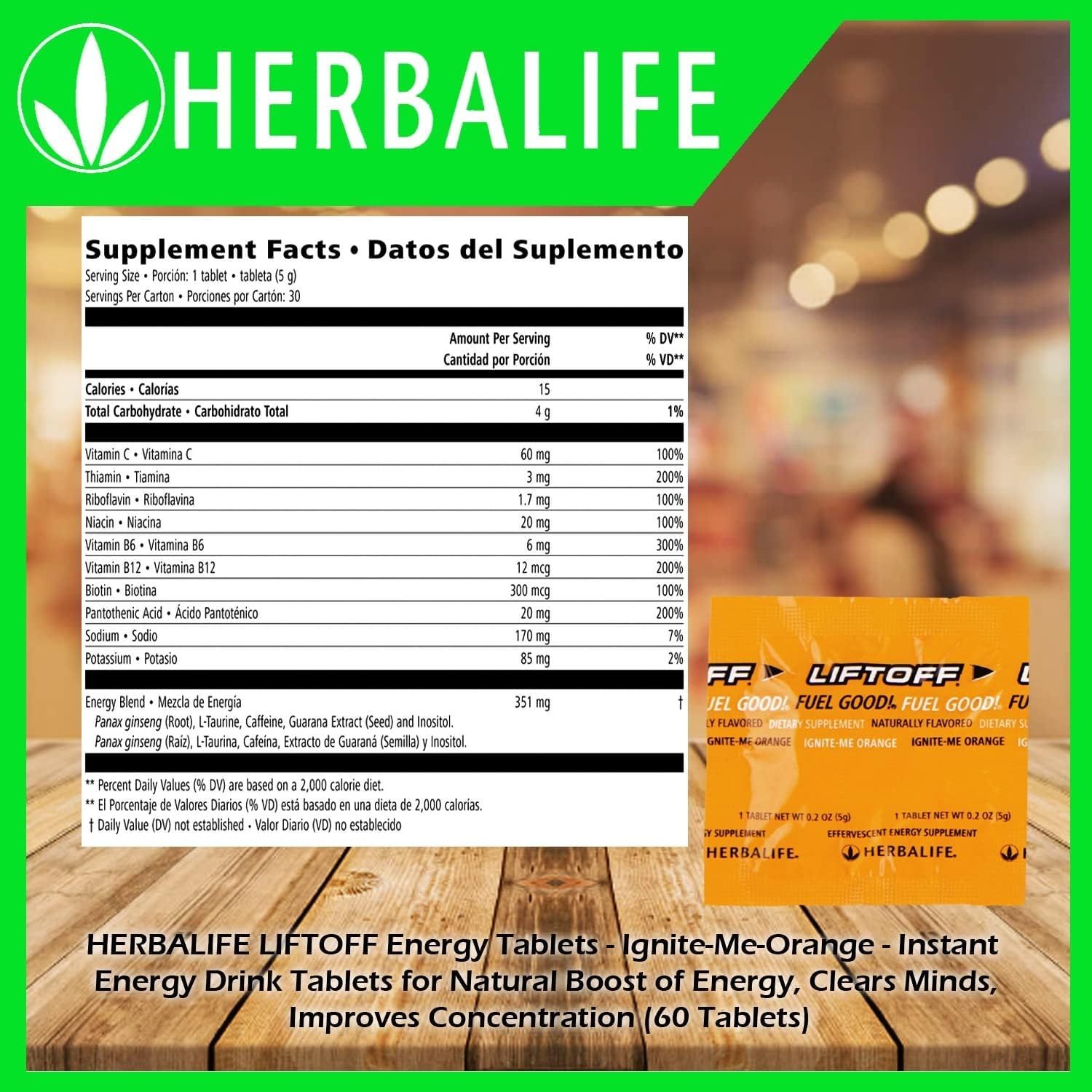 Herbalife HERBALIFE LIFTOFF Energy Tablets - Ignite-Me-Orange - Instant Energy Drink Tablets for Natural Boost of Energy, Clears Minds, Improves Concentration (60 Tablets) 60 Count (Pack of 1)