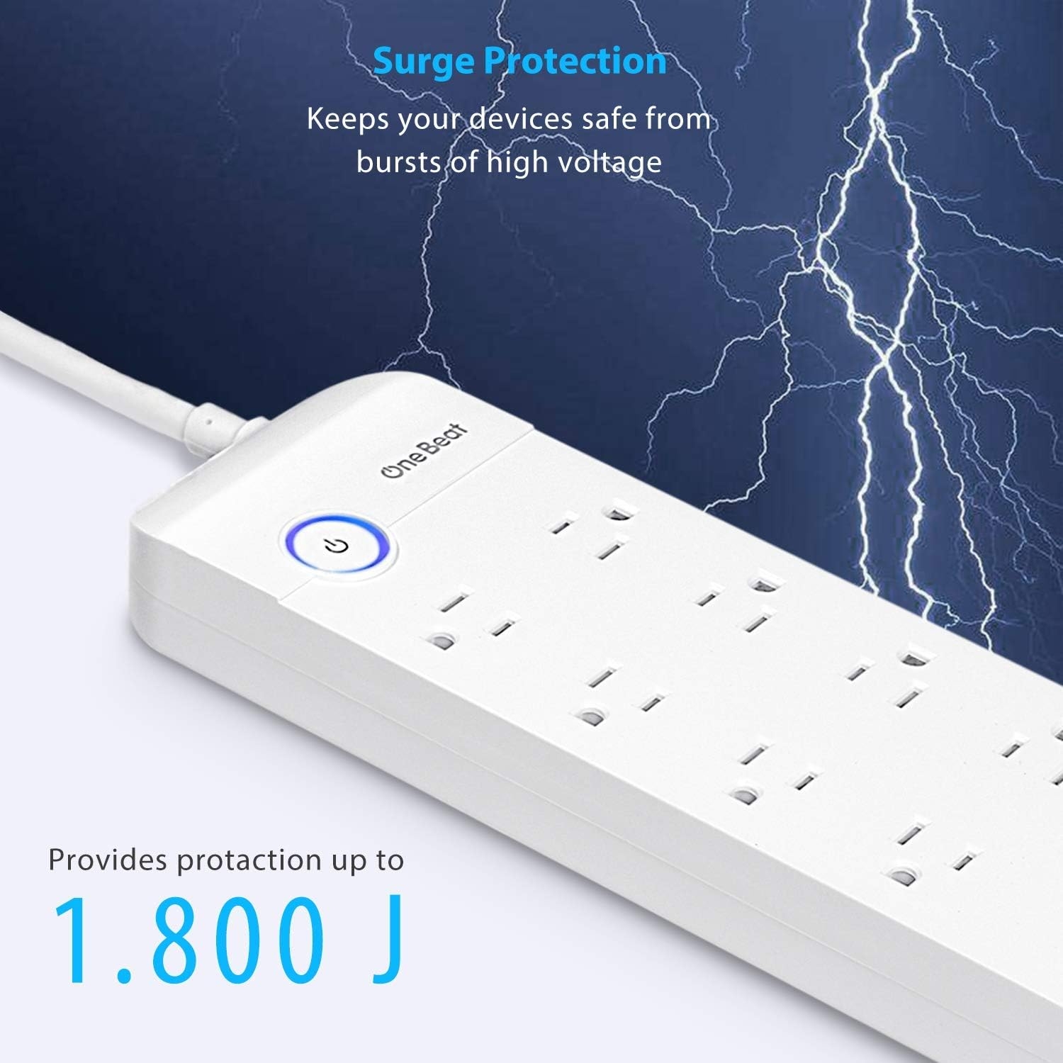 8 Outlets Surge Protector Power Strips with 3 USB Ports(5V/3.1A), 1800 Joules 15A Circuit Breaker, 6ft Extension Cord Flat Plug, Wall Mountable for TV Smartphone Tablets Home Office, UL ETL Listed