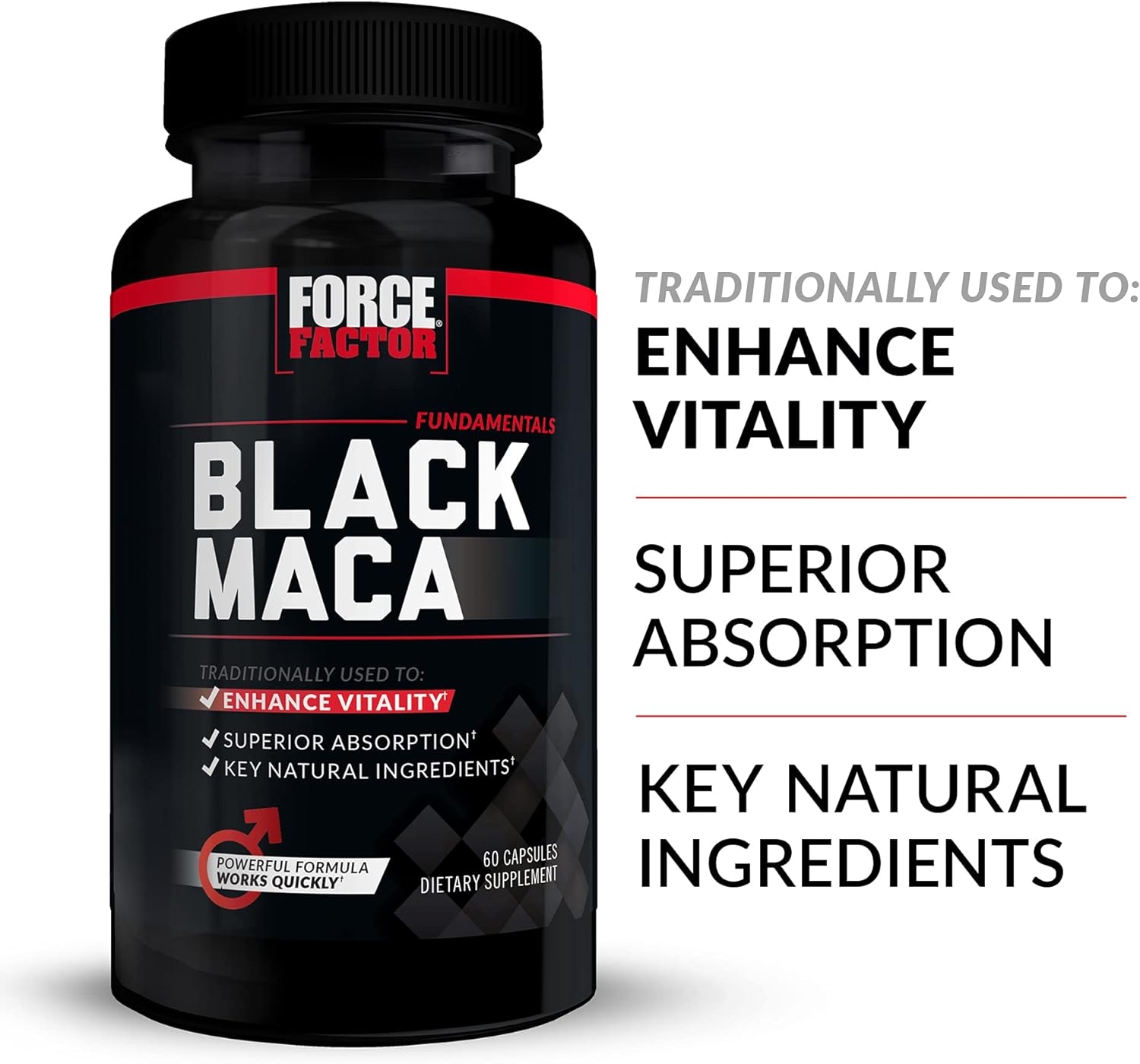 Black Maca Root Vitality Supplement for Men with Superior Absorption and Power, Natural Maca Negra Extract, Fundamentals Series, 1000mg, Force Factor, 120 Capsules (2-Pack)