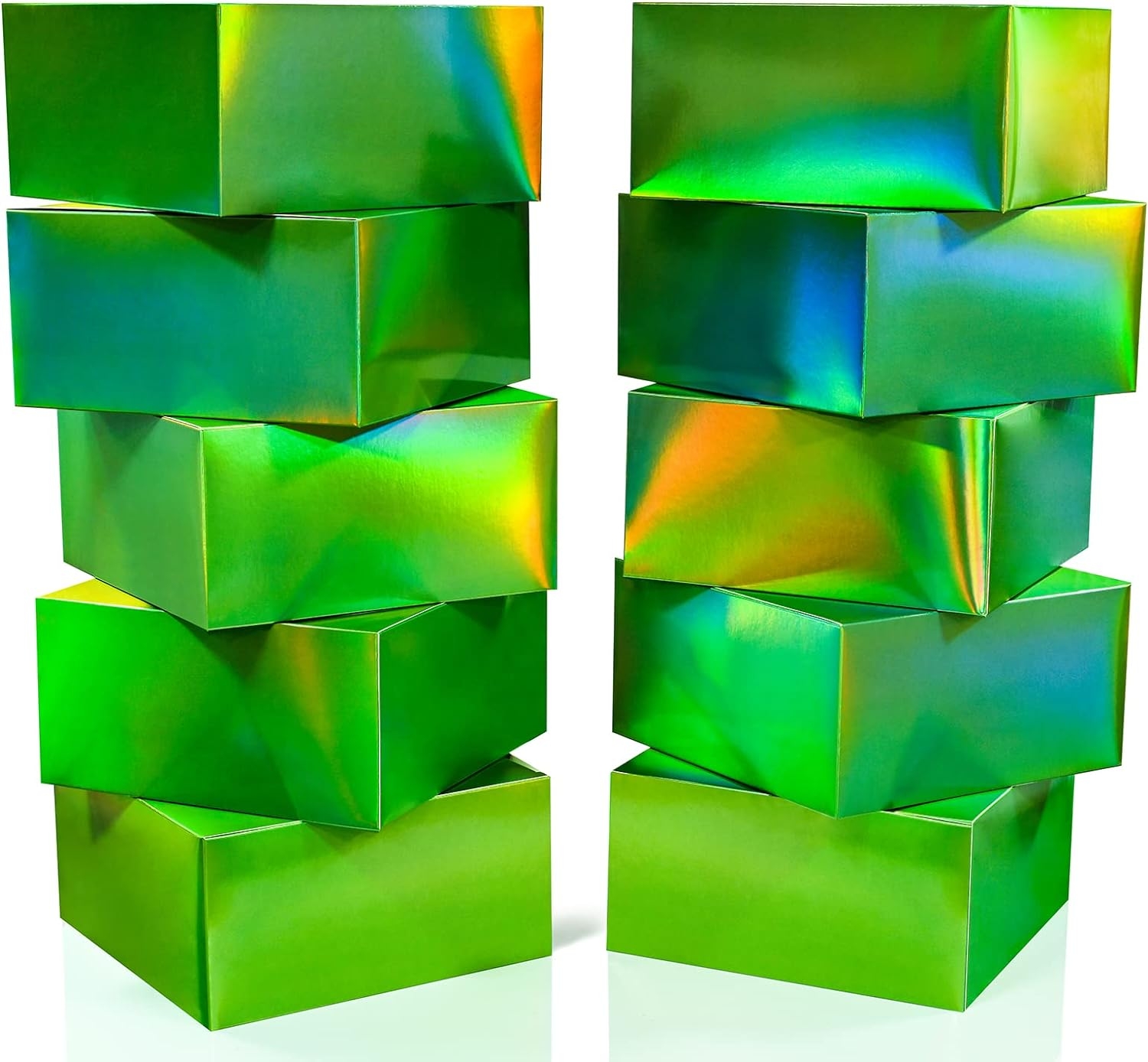 SHANSVYE Gift Boxes,Gift Boxes with Lids,10 pcs 8x8x4in Gift Boxes for Presents,Holographic Green Gradient Boxes,Bridesmaid Proposal Boxes,Decorative Gift Boxes Bulk,Boxes for Gifts,Birthday, Christmas, Wedding, Party Favor (10, Gradient Green)