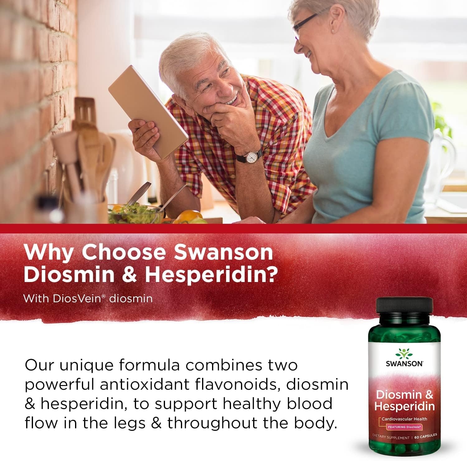 Swanson Diosmin Hesperidin Cardiovascular Support Blood Health Vascular Wall Integrity and Tone Antioxidant Activity Supplement 500 mg Diosmin from DiosVein® 100 mg Hesperidin 60 Capsules