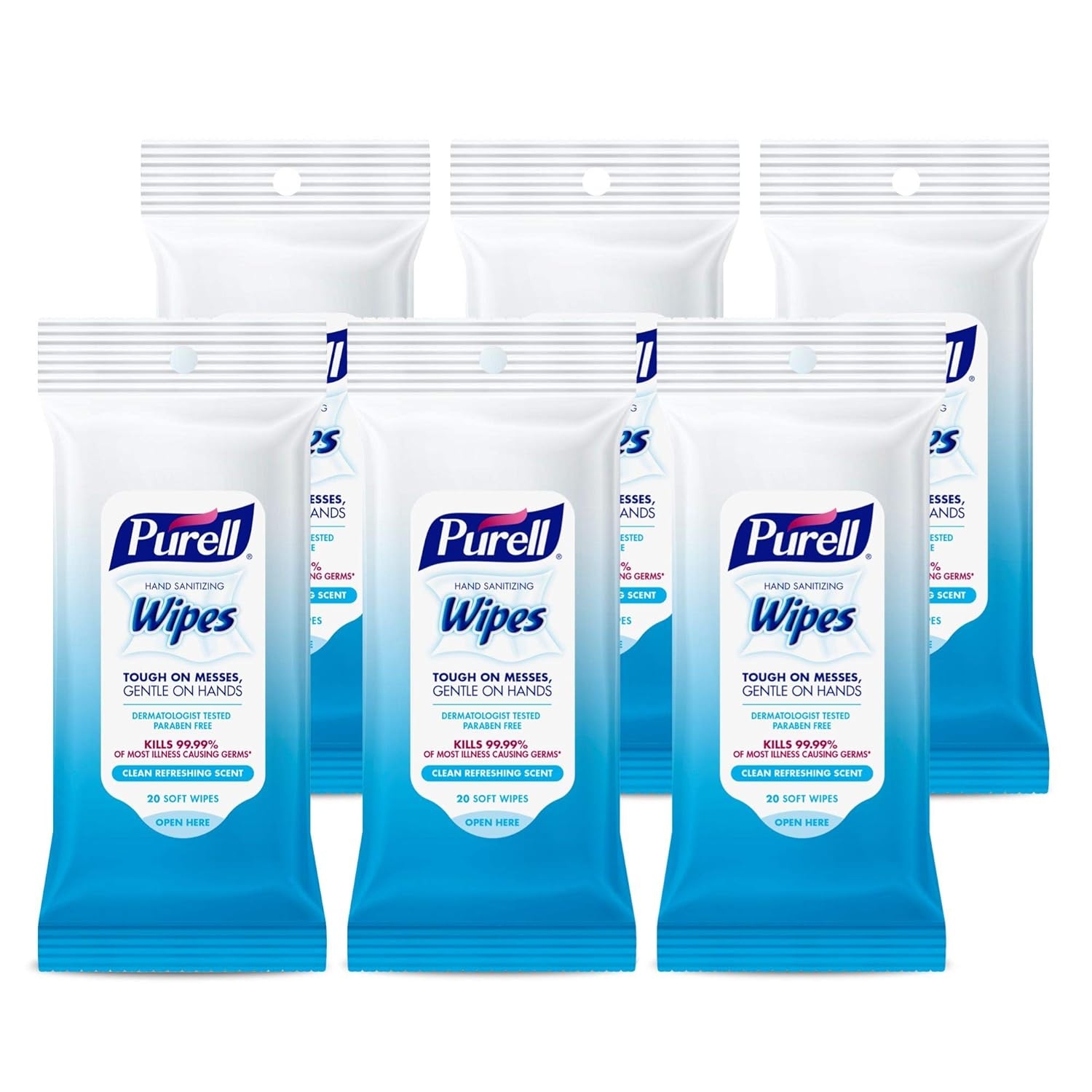 Purell Hand Sanitizing Wipes, Clean Refreshing Scent, 20 Count Travel Pack (Pack of 6) - 9124-09-EC