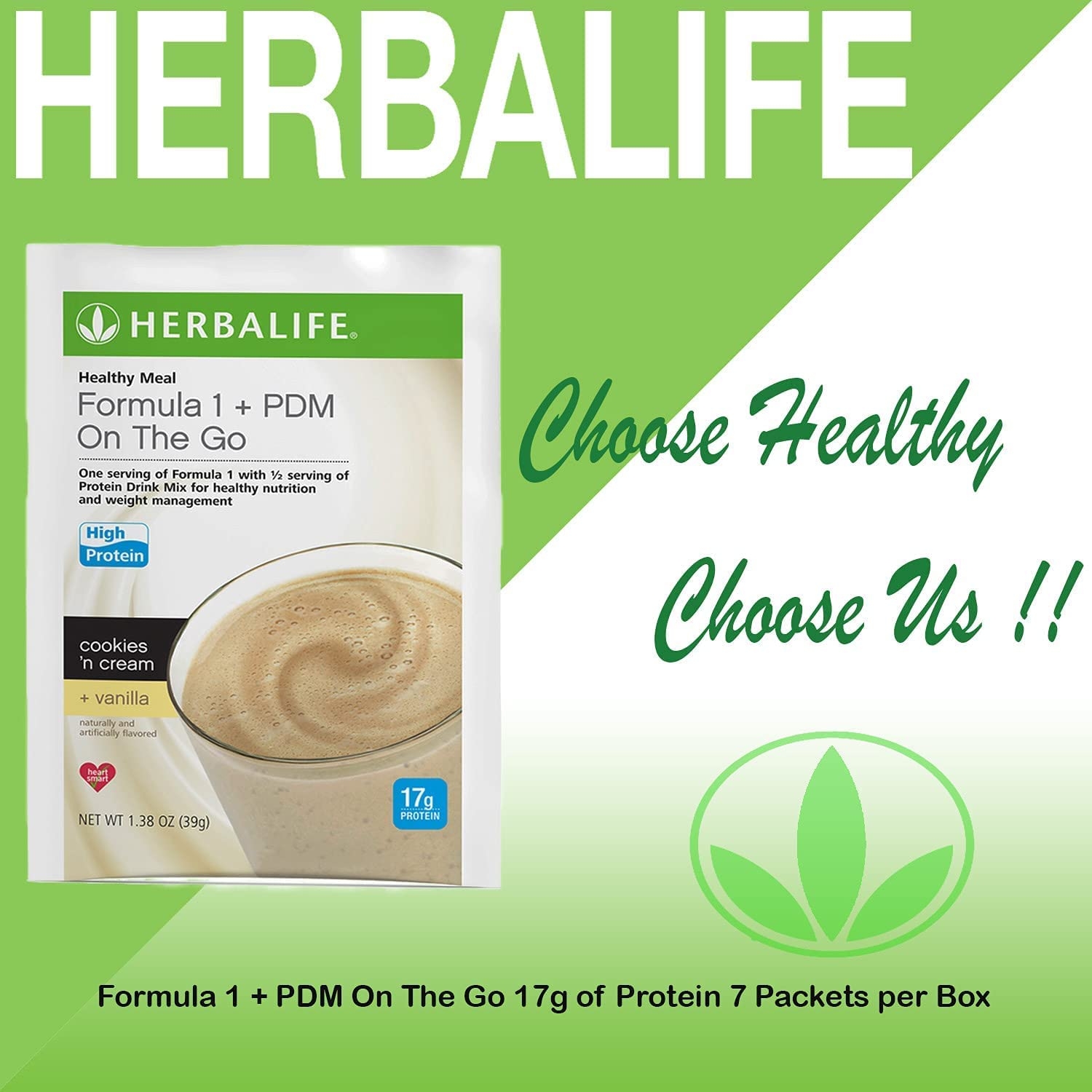 Herbalife Formula 1 + PDM On The Go: 17g of Protein 7 Packets per Box (Cookies and Cream + Vanilla), Protein For Energy and Nutrition, sustain Energy and Satisfy Hunger