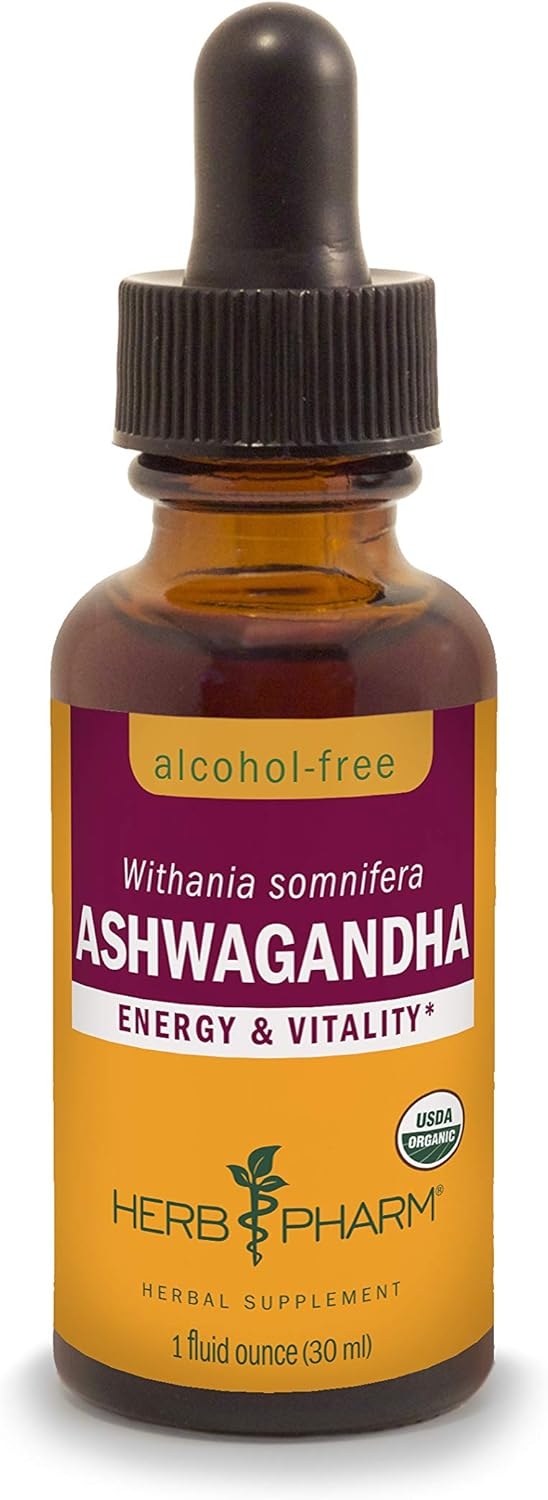Herb Pharm Certified Organic Ashwagandha Extract for Energy and Vitality, Alcohol-Free Glycerite, 1 Ounce