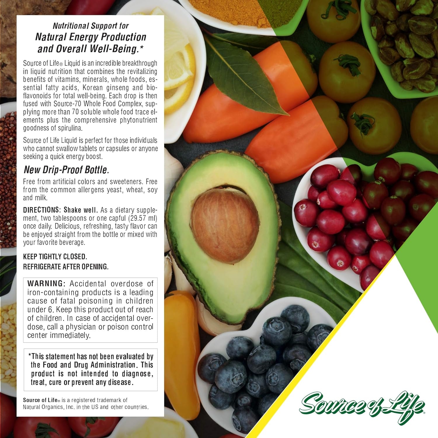 NaturesPlus Source of Life Liquid - 30 fl oz - Tropical Fruit Flavor - Wholefood Supplement, Energy Booster, Antioxidant - Vegetarian, Gluten-Free - 30 Servings