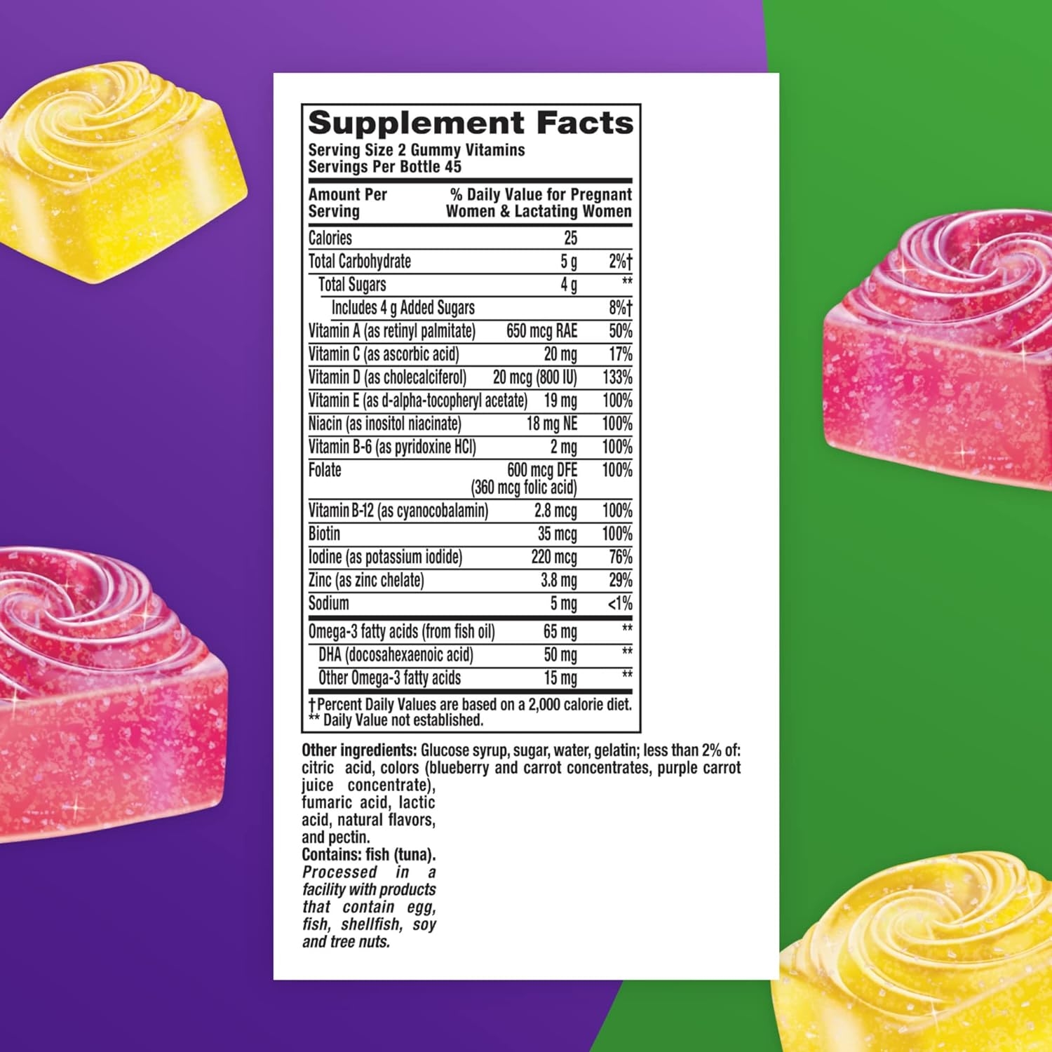 vitafusion PreNatal Gummy Vitamins, Lemon & Raspberry Lemonade Flavored Pregnancy Vitamins for Women, 90 Count