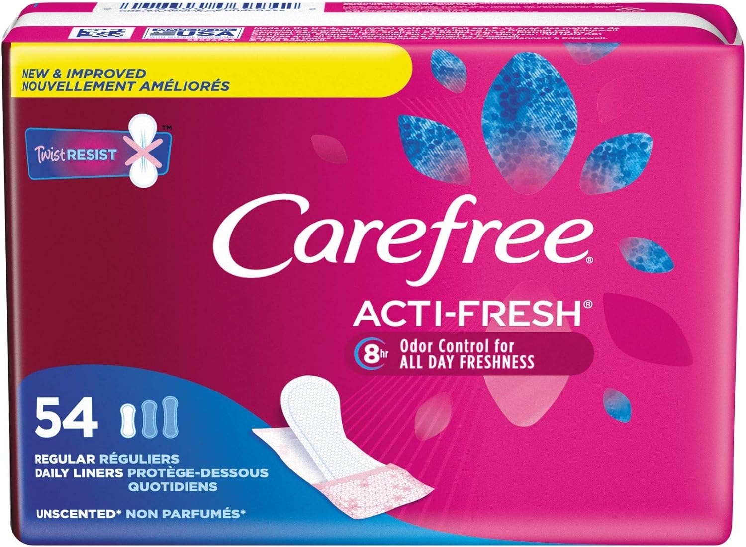 Carefree Body Shape Pant Liners, Regular, Multicolor Unscented 54 Count (Pack of 1)