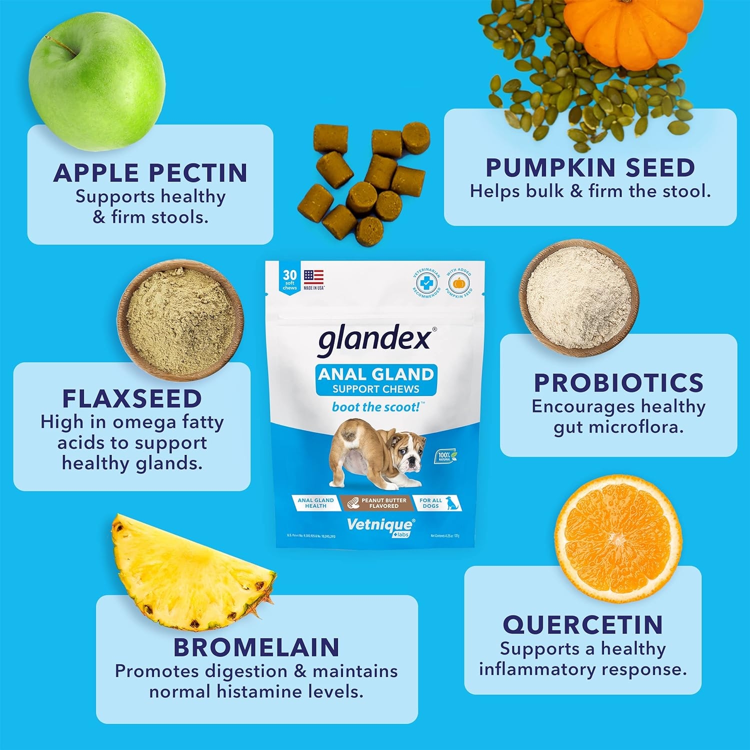 Glandex Anal Gland Soft Chew Treats with Pumpkin for Dogs Chews with Digestive Enzymes, Probiotics Fiber Supplement for Dogs – Vet Recommended - Boot The Scoot - by Vetnique Labs
