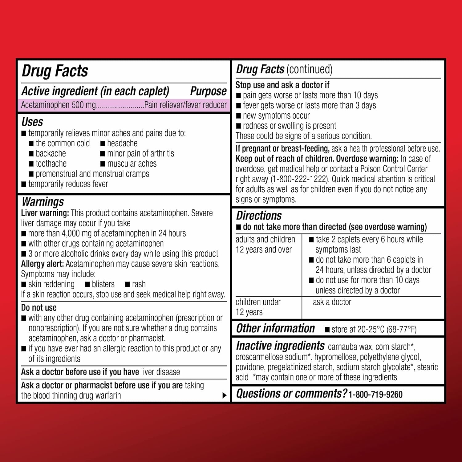 Basic Care Extra Strength Acetaminophen Caplets 500 mg, Pain Reliever and Fever Reducer, Easy Open Cap, 100 Count