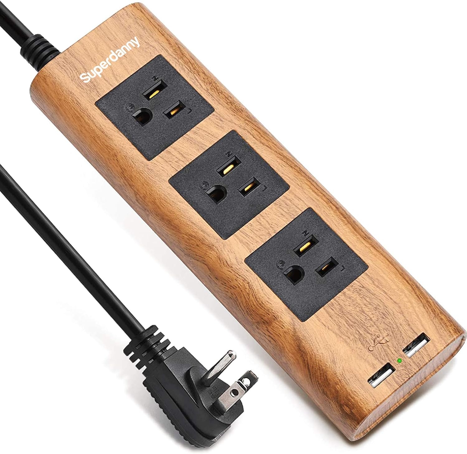 SUPERDANNY 9.8ft Surge Protector Power Strip Wood Grain Desktop Charging Station Extension Cord 3 Outlet 2 USB Fire-Retardant with Fastening Cable Tie for iPhone iPad Computer Home Office