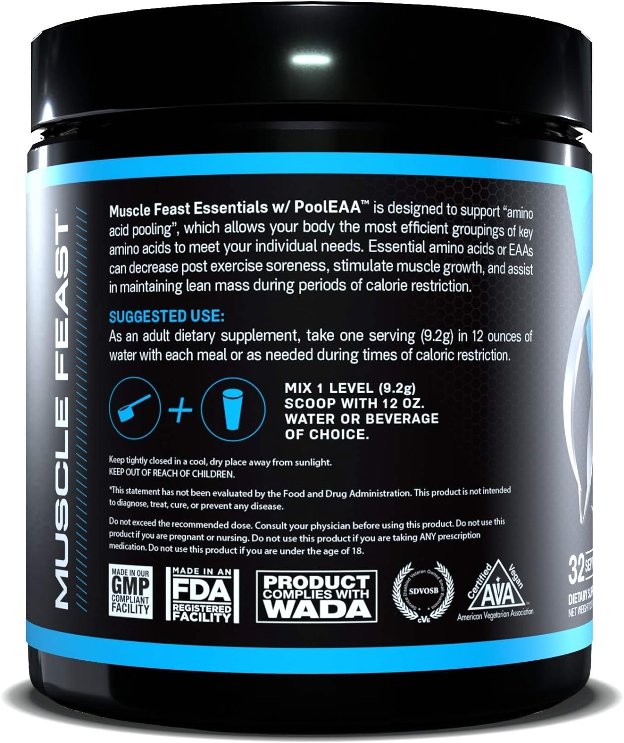 MUSCLE FEAST Vegan Essential Amino Acid Powder, Keto Friendly, Sugar Free, Post Workout Recovery and Intra-Training Drink (300 Gram, Tangerine)