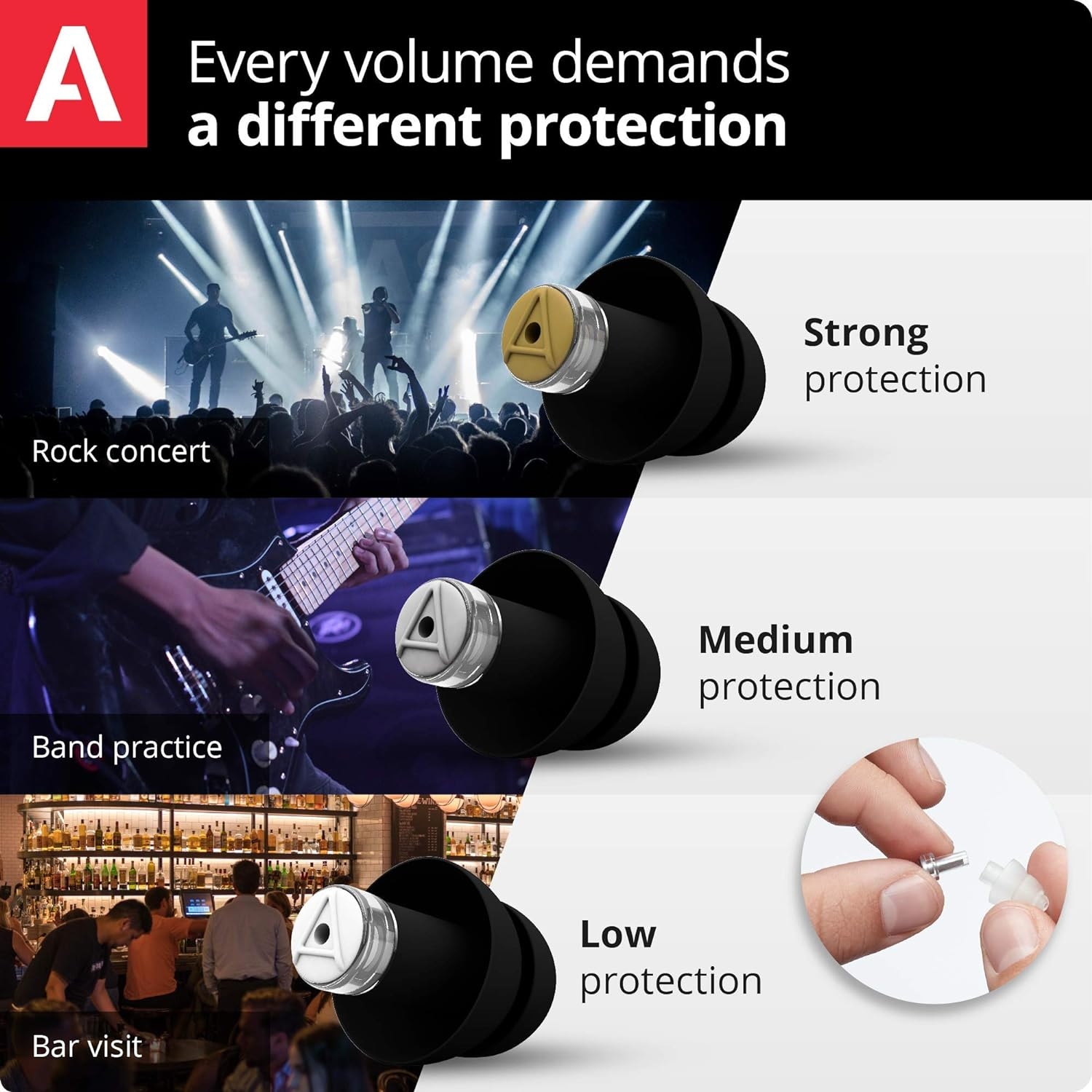 Alpine MusicSafe Pro High Fidelity Music Ear Plugs for Concert & Noise Reduction - 3 Premium Filter Sets - Professional Musicians, DJs Hearing Protection – Soft Hypoallergenic Reusable Black Earplugs