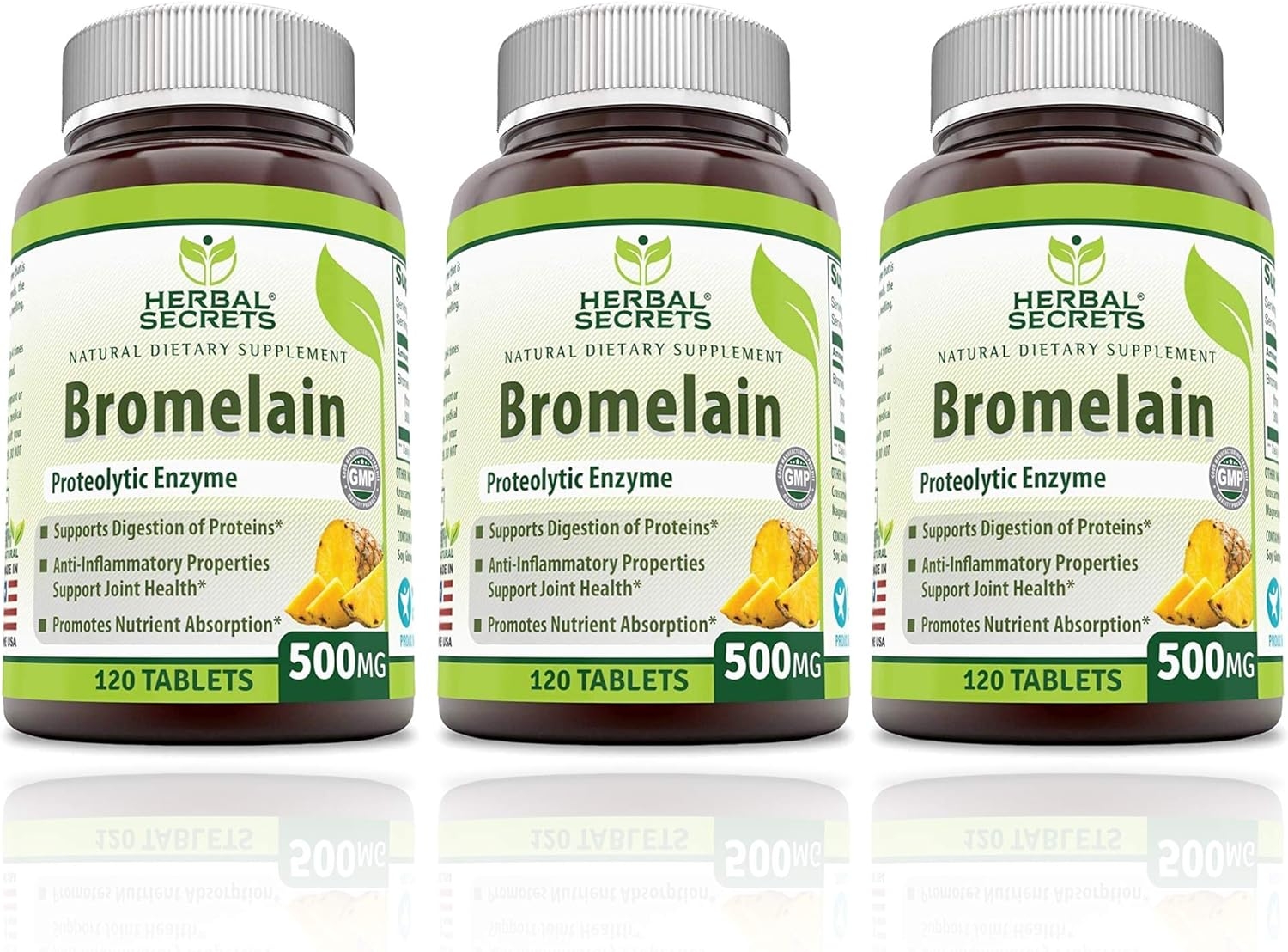 Herbal Secrets Bromelain 500 Mg 360 Tablets (Non-GMO)- Proteolytic Enzyme* Anti-Inflammatory Properties* Support Joint Health* Promotes Nutrient Absorption*