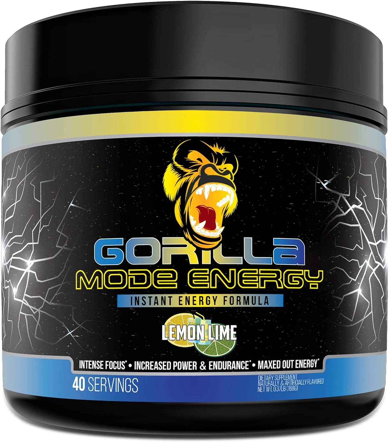 Gorilla Mode Stim Energy Pre-Workout Formula - Intense Focus & Clean Mental Energy / L-Tyrosine, Kanna, Caffeine, N-Phenethyl Dimethylamine Citrate, Huperzine A / 178 Grams (Lemon Lime)