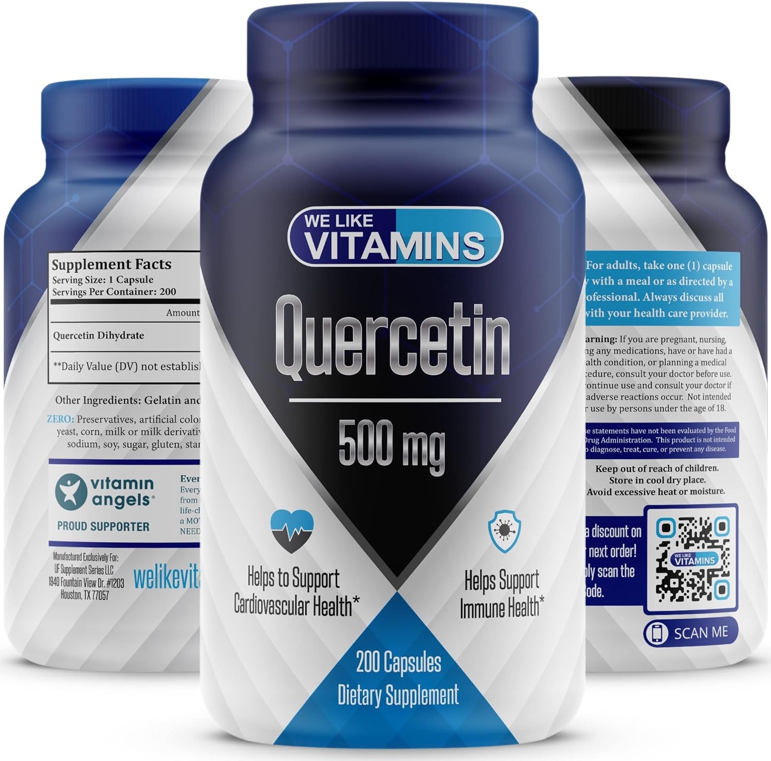 Quercetin 500mg Natural Antihistamine - Quercetin Supplement Helps Support Cardiovascular, Immune, and Cellular Function (200)