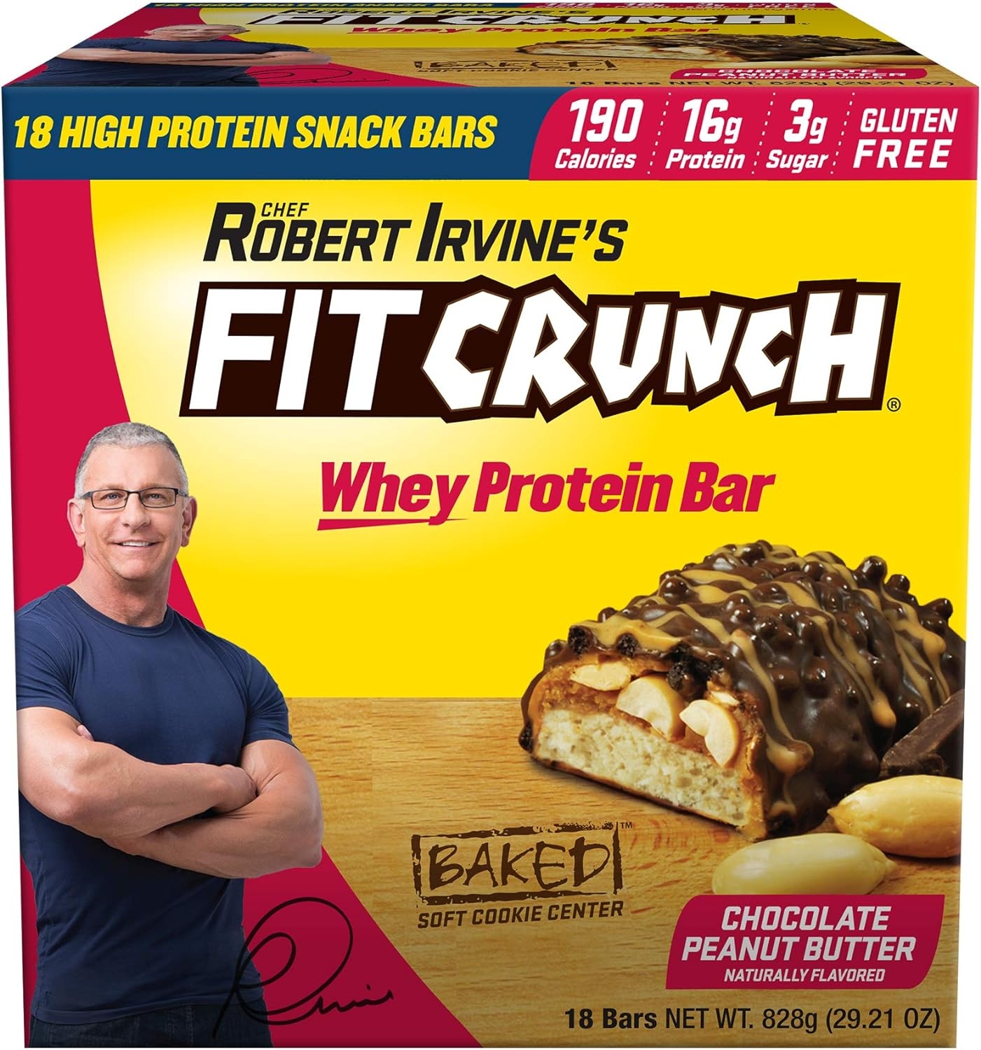 Fit Crunch Chef Robert Irvine's Whey Protein Bars, 18 Count Chocolate Peanut Butter