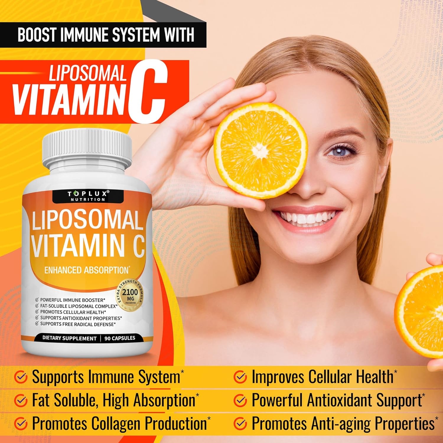 Liposomal Vitamin C 1800mg Pure Natural Supplement - High Absorption Fat Soluble VIT C Immune Support, Collagen Booster, Immunity Defense & Antioxidant, Ascorbic Acid, Anti-Aging Skin, Vegan Non-GMO