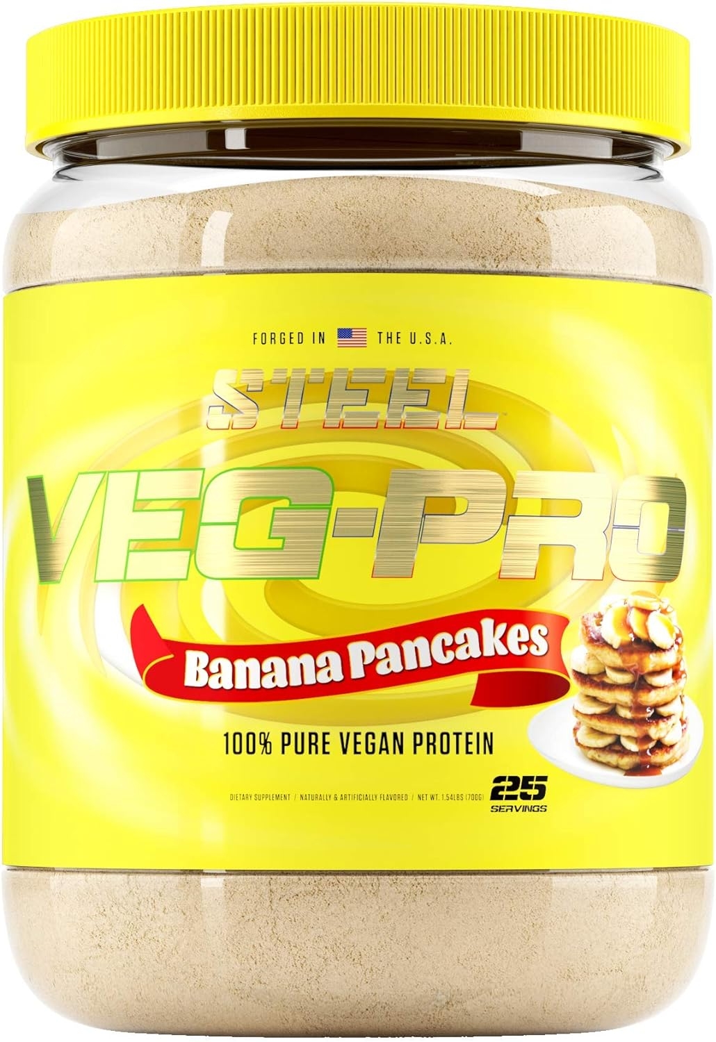 Steel Supplements Veg-PRO | Vegan Protein Powder, Banana Pancakes | 25 Servings (1.65lbs) | Organic Protein Powder with BCAA Amino Acid | Gluten Free | Non Dairy | Low Carb Formula