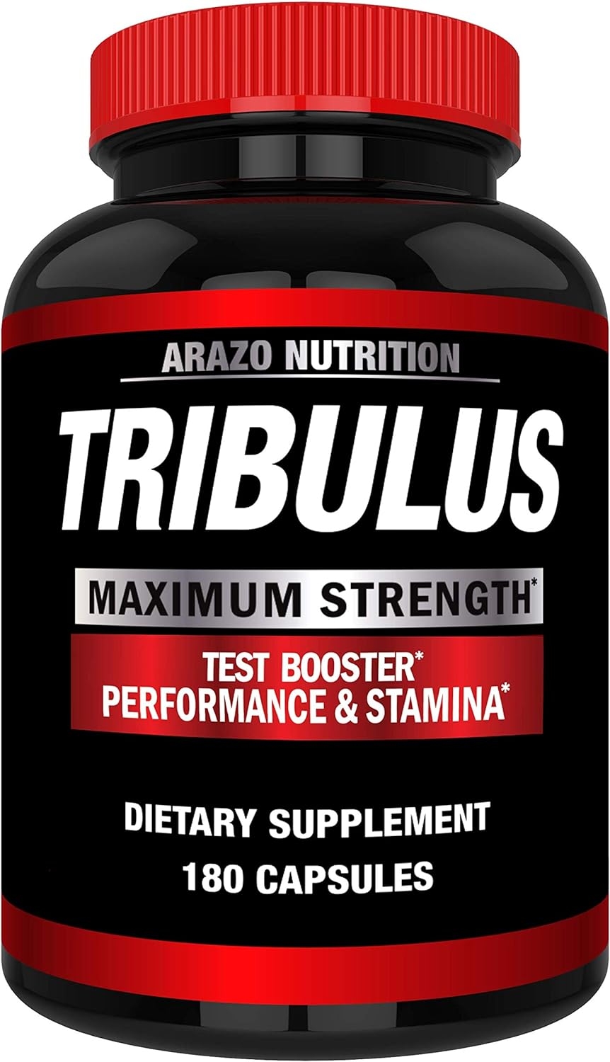 Tribulus Terrestris 1500mg Extract Powder - Testosterone Booster with Estrogen Blocker - Arazo Nutrition - 180 Capsules