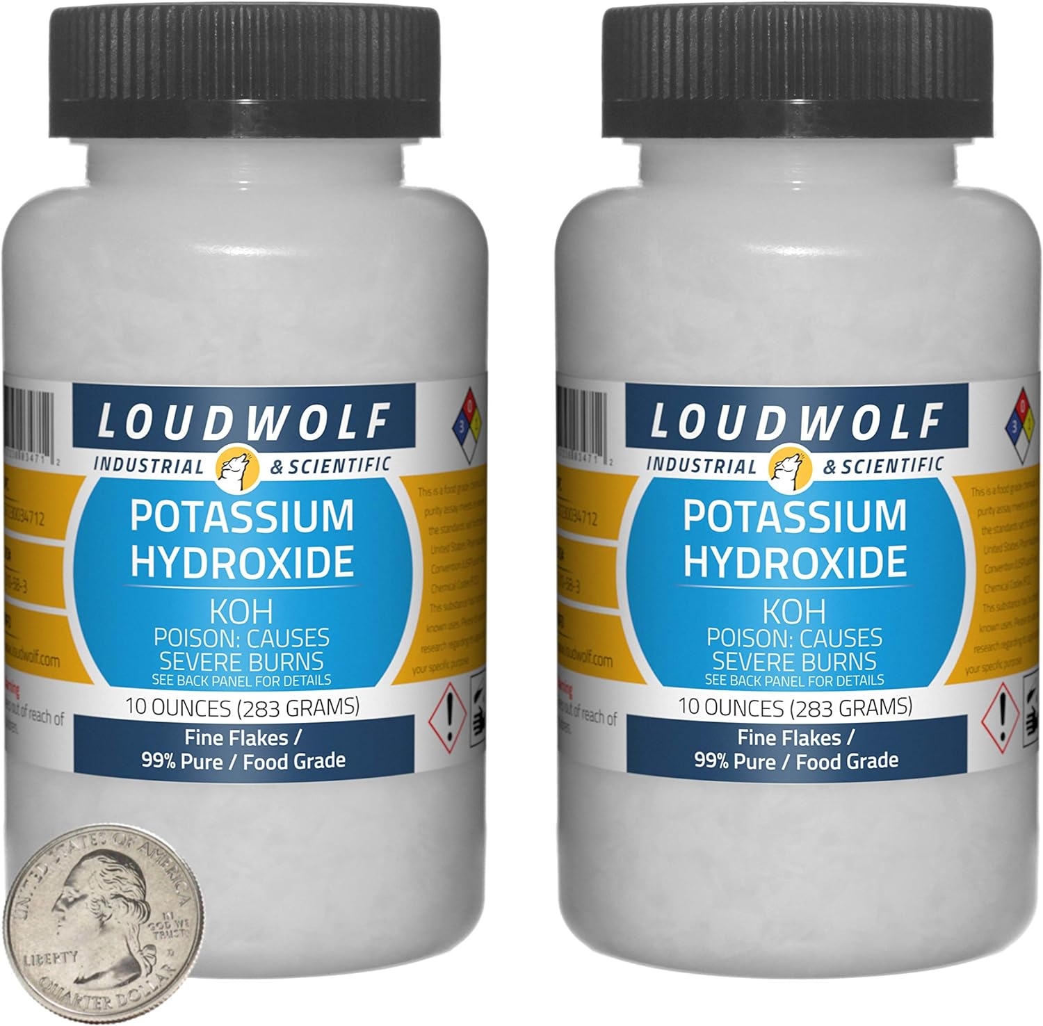 Potassium Hydroxide / 1.3 Pounds / 2 Bottles / 99% Pure Food Grade/Fine Flakes/USA