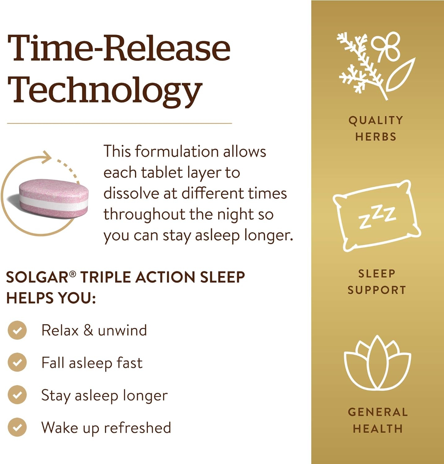 Solgar Triple Action Sleep, 30 Tri-Layer Tablets - Time-Release Melatonin & L-Theanine Plus Herbal Blend - Helps You Relax, Fall Asleep Fast - Non-GMO, Gluten Free - 30 Servings