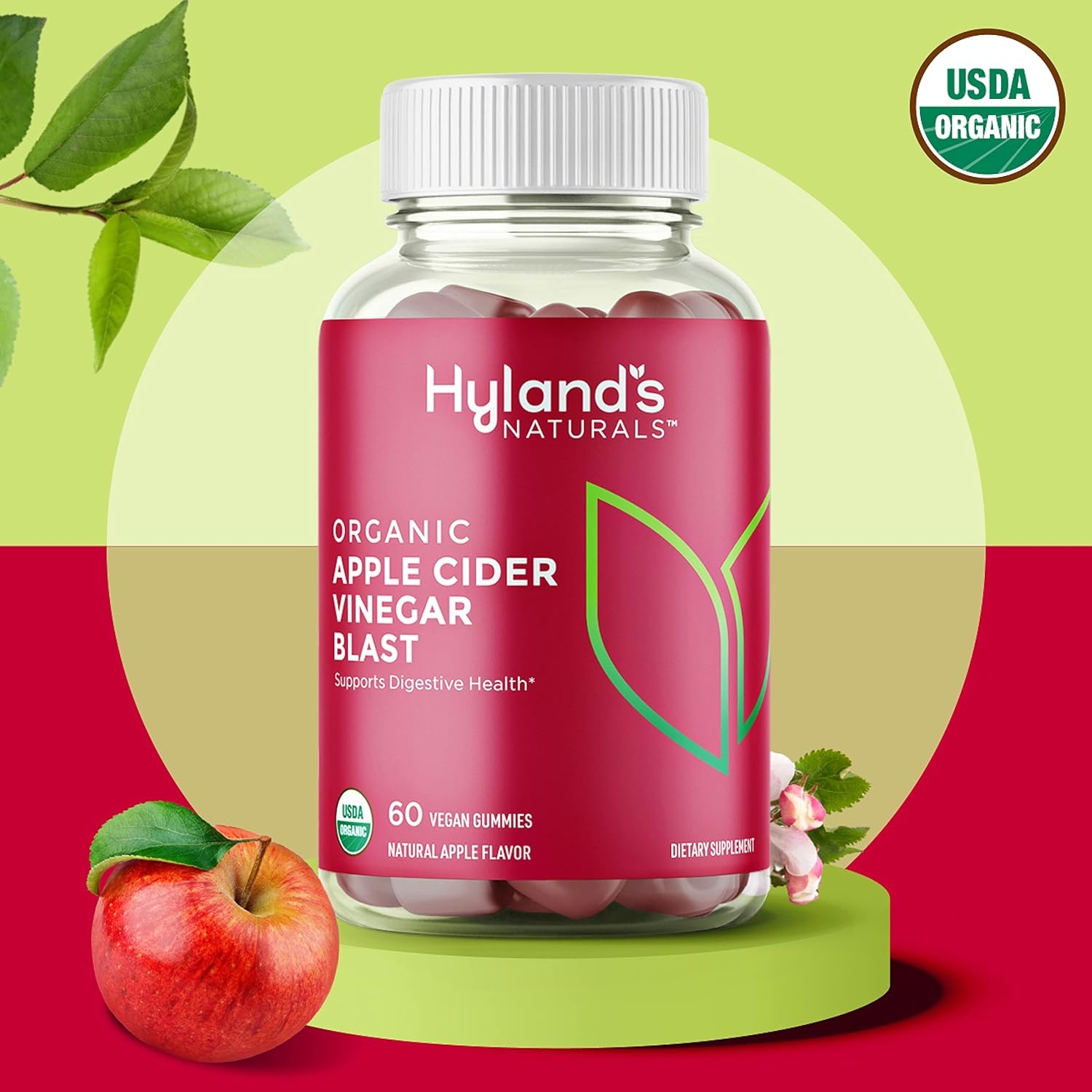 HYLAND'S Naturals Organic Apple Cider Vinegar Blast Gummies, Digestive Health Support, 60 Vegan ACV Gummies (30 Days)