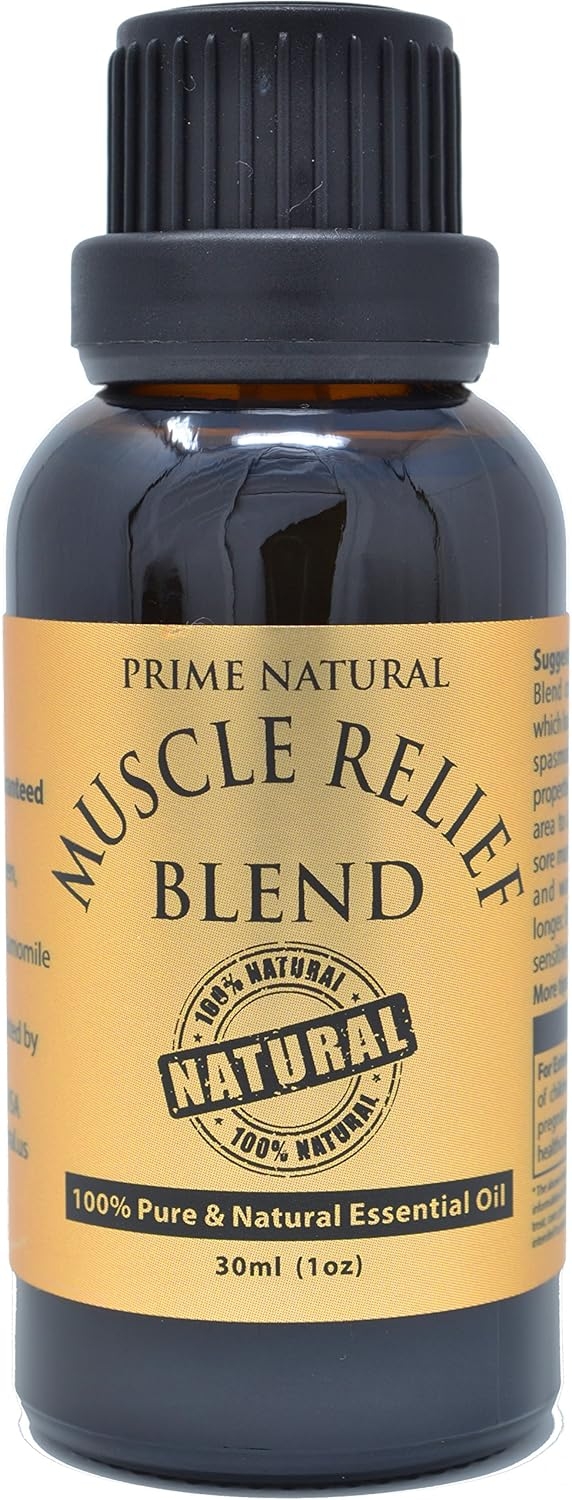 Prime Natural Muscle Relief Essential Oil Blend 30ml - Natural Pure Undiluted Therapeutic Grade for Aromatherapy Massage - Relieves Muscle Pain, Spasms, Stiffness, Backache, Sprained Sore Muscle