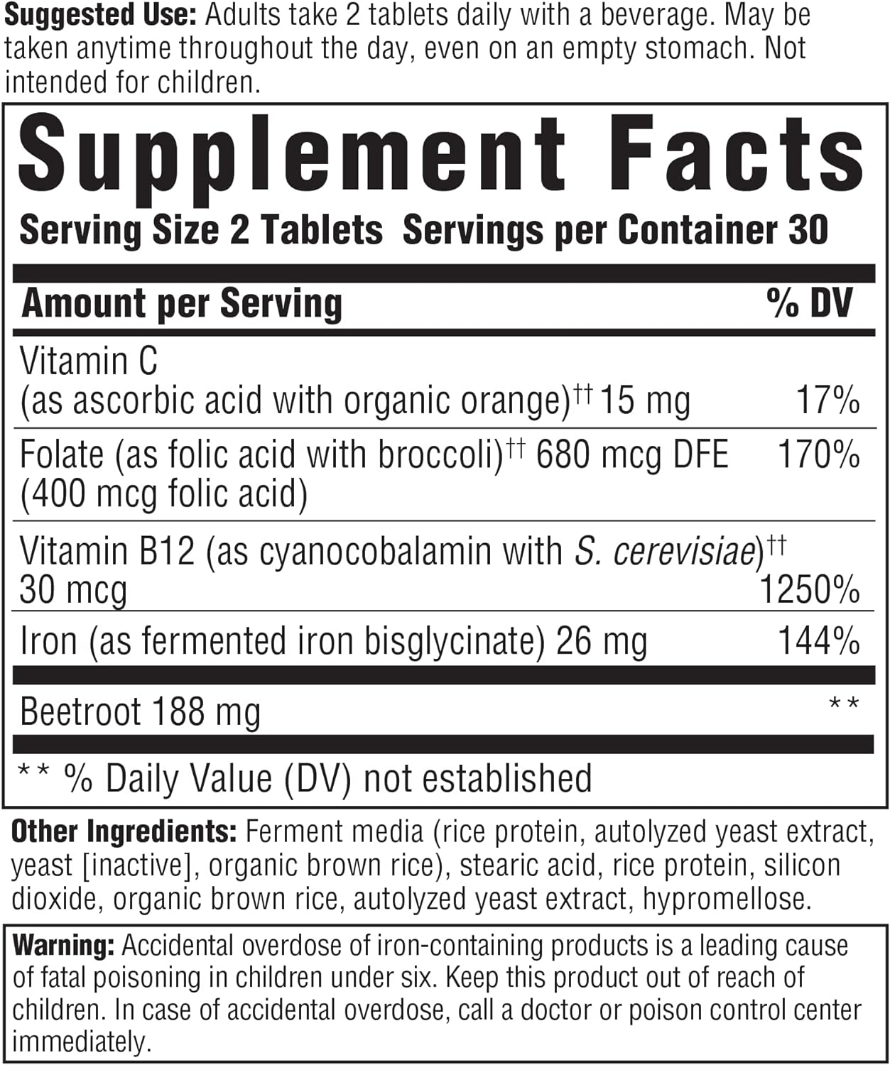 MegaFood Blood Builder Minis - Iron Supplement Shown to Increase Iron Levels Without Nausea or Constipation - Energy Support with Iron, Vitamin B12, and Folic Acid - 60 Tabs (30 Servings)