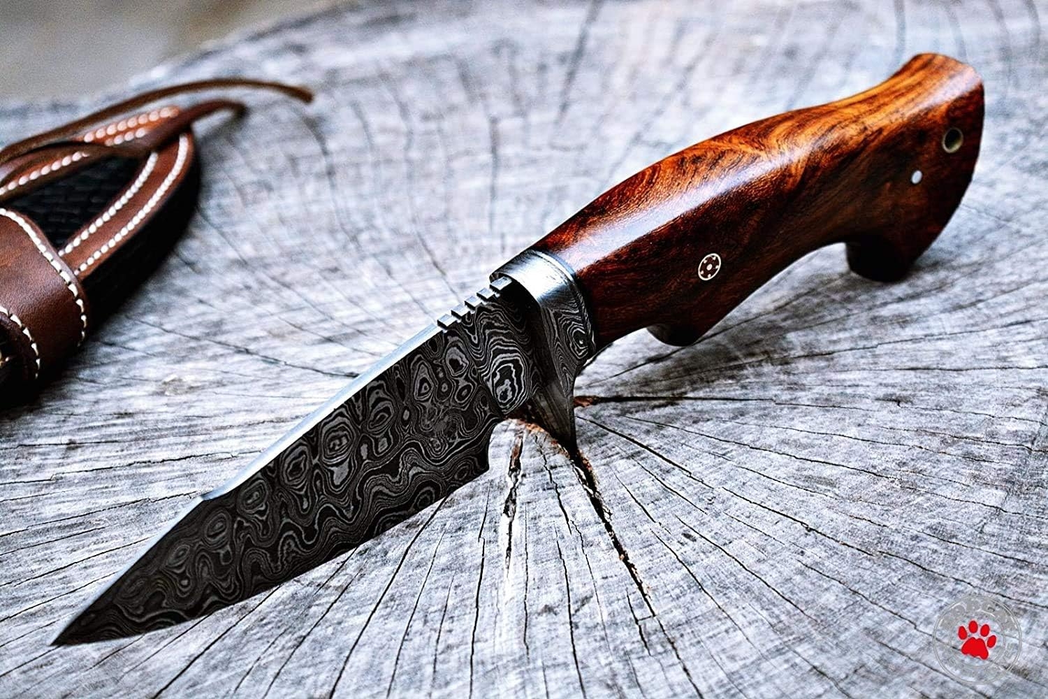 Bobcat Knives Custom Handmade Hunting Knife Bushcraft Knife Damascus Steel Survival Knife EDC 10'' Overall Walnut Wood With Sheath Bigcat Roar