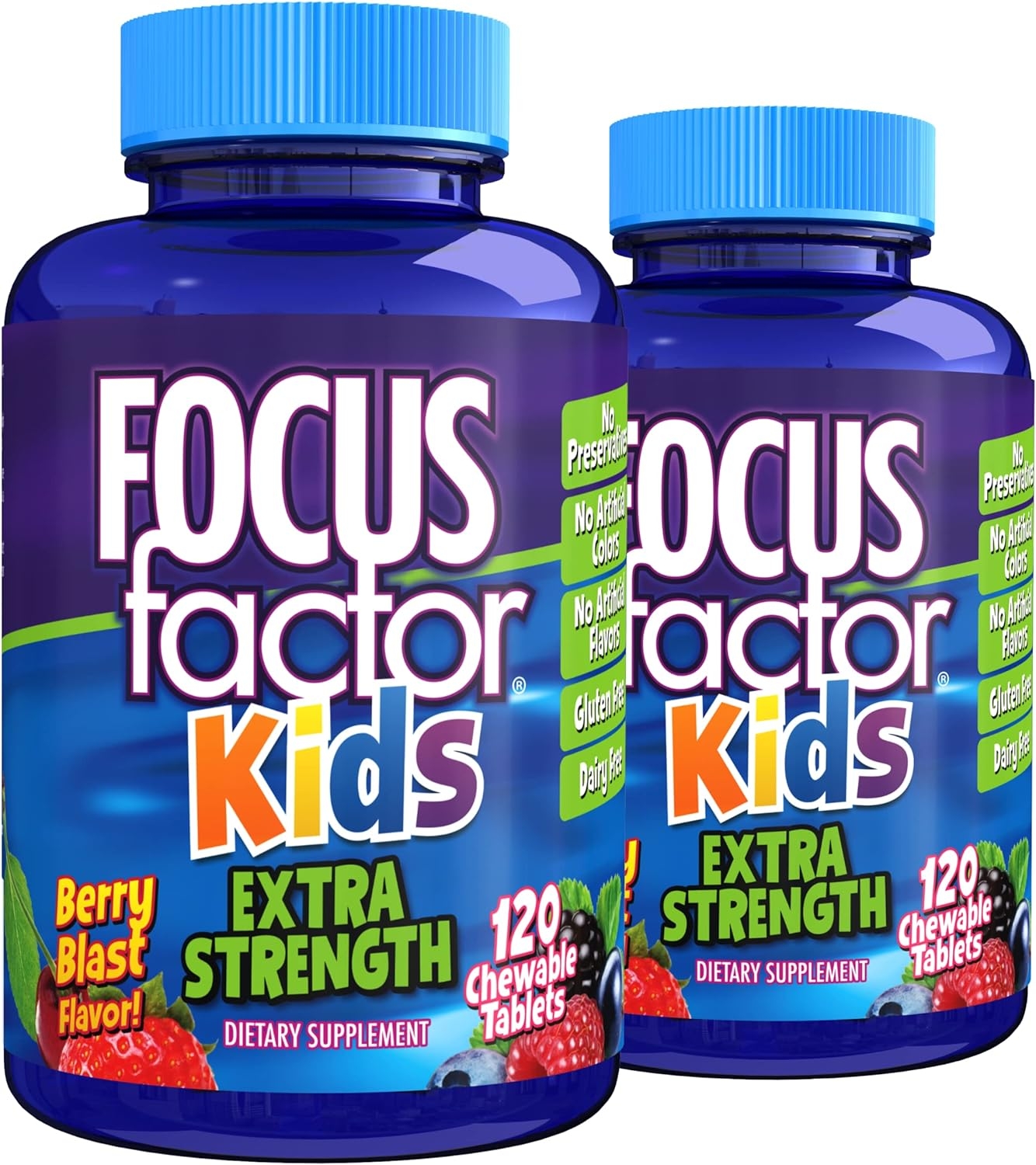 Focus Factor Kids Extra Strength Daily Chewable for Brain Health Support, 120 Count – Vitamins for Kids - Quality Formula – Gluten & Dairy Free Supplements for Children – No Artificial Sweetener