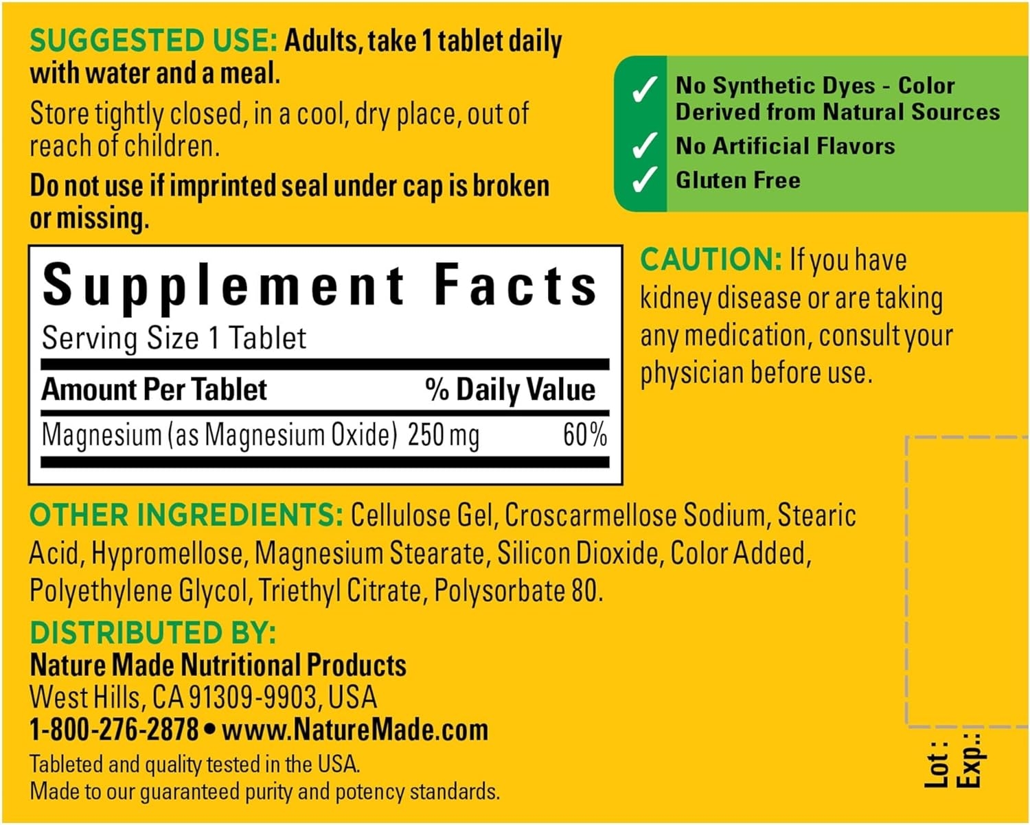 Nature Made Magnesium Oxide 250 mg Tablets, 100 Count for Nutrition Support