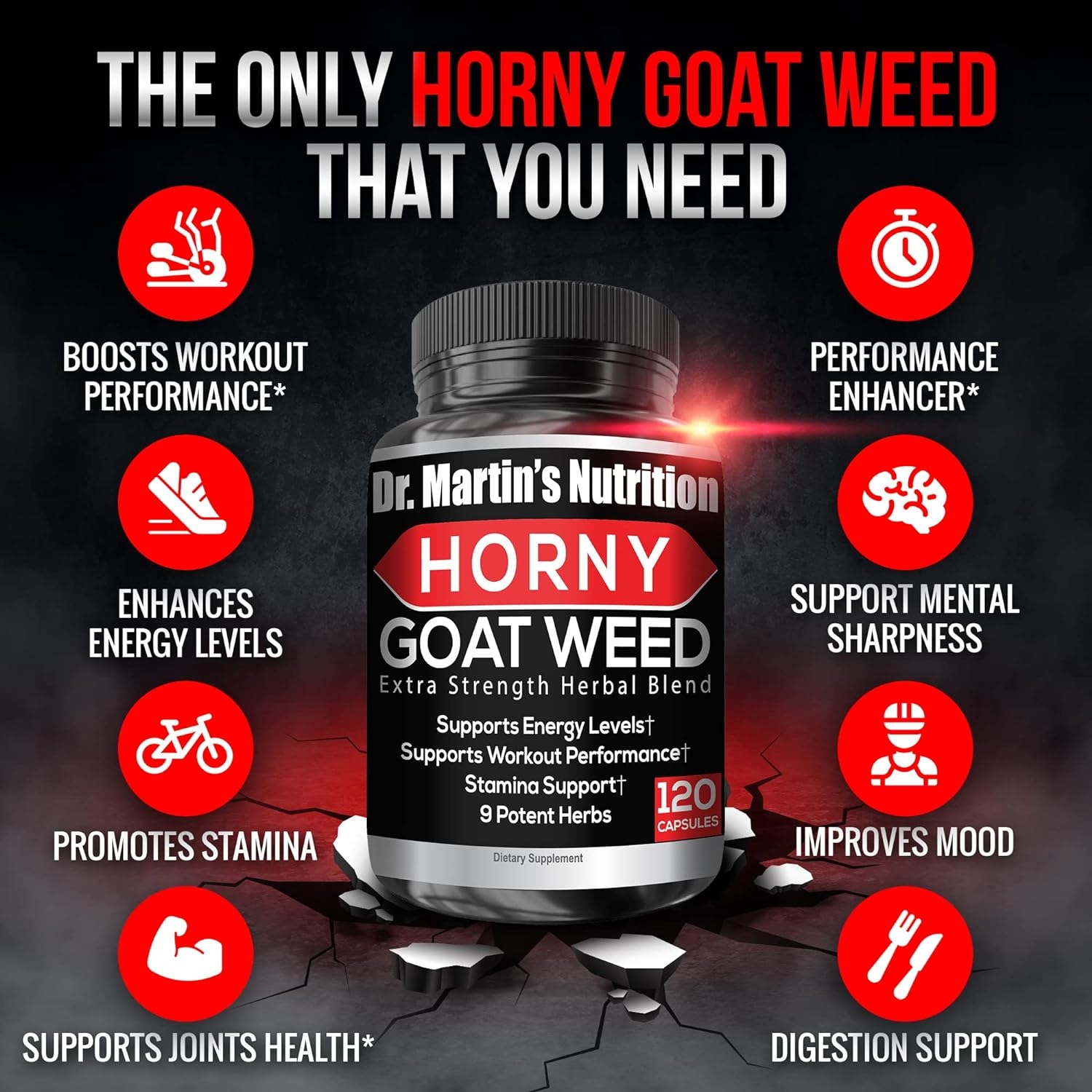 Super Strength 1590mg Horny Goat Weed 120 Capsules With Maca Arginine & Ginseng - Naturally Boost your Health, Workout Performance, Endurance & Energy, Joint Health For Men & Women (120C)