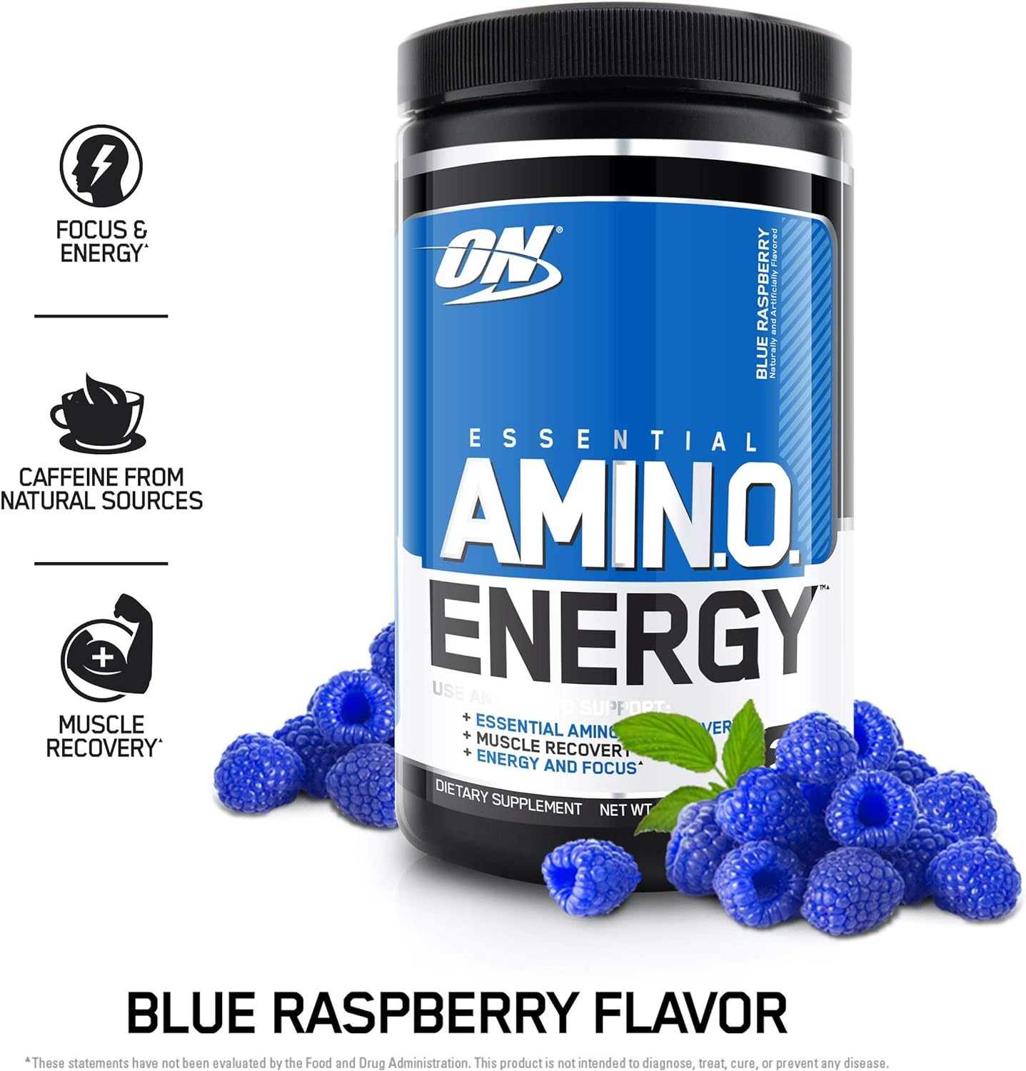 Optimum Nutrition Amino Energy - Pre Workout with Green Tea, BCAA, Amino Acids, Keto Friendly, Green Coffee Extract, Energy Powder - Blue Raspberry, 30 Servings