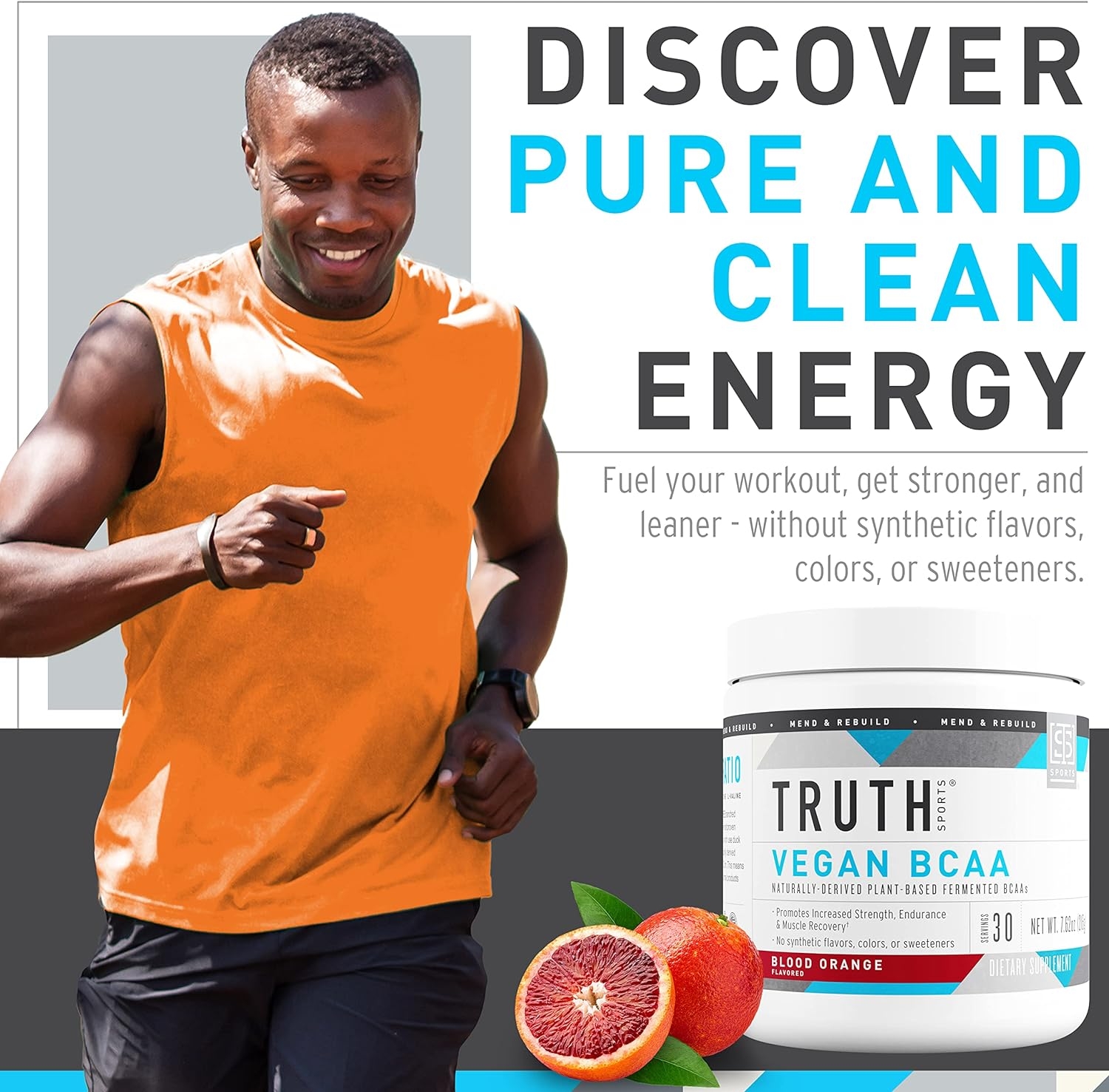 Truth Nutrition Fermented Vegan BCAA Powder- 2:1:1 Ratio All Natural Branched Chain Amino Acids for Energy, Muscle Building, Post Workout Recovery and Endurance (Blood Orange, 30 Servings)