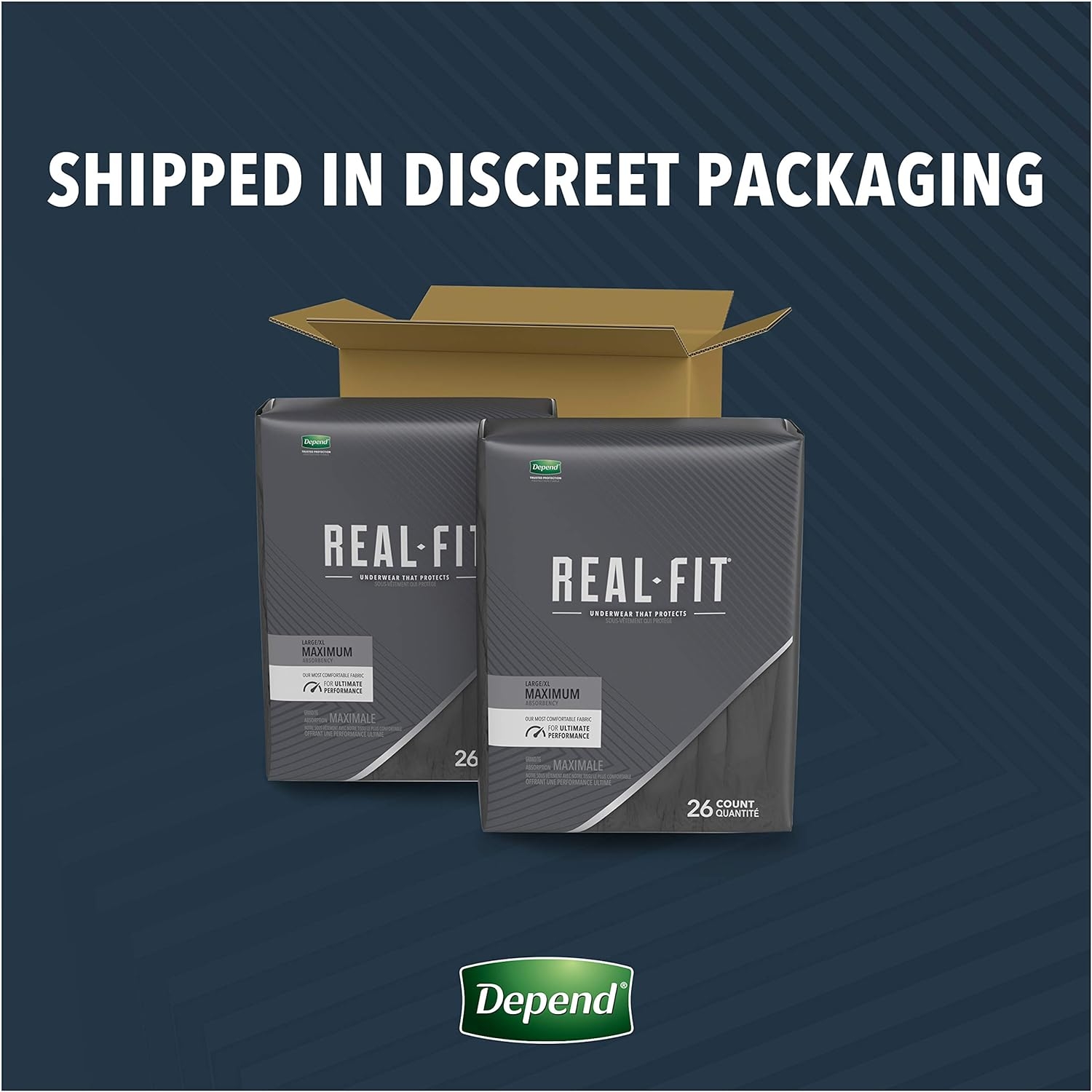 Depend Real Fit Incontinence Underwear for Men, Maximum Absorbency, Disposable, Large/Extra-Large, Black, 52 Count (Packaging May Vary)
