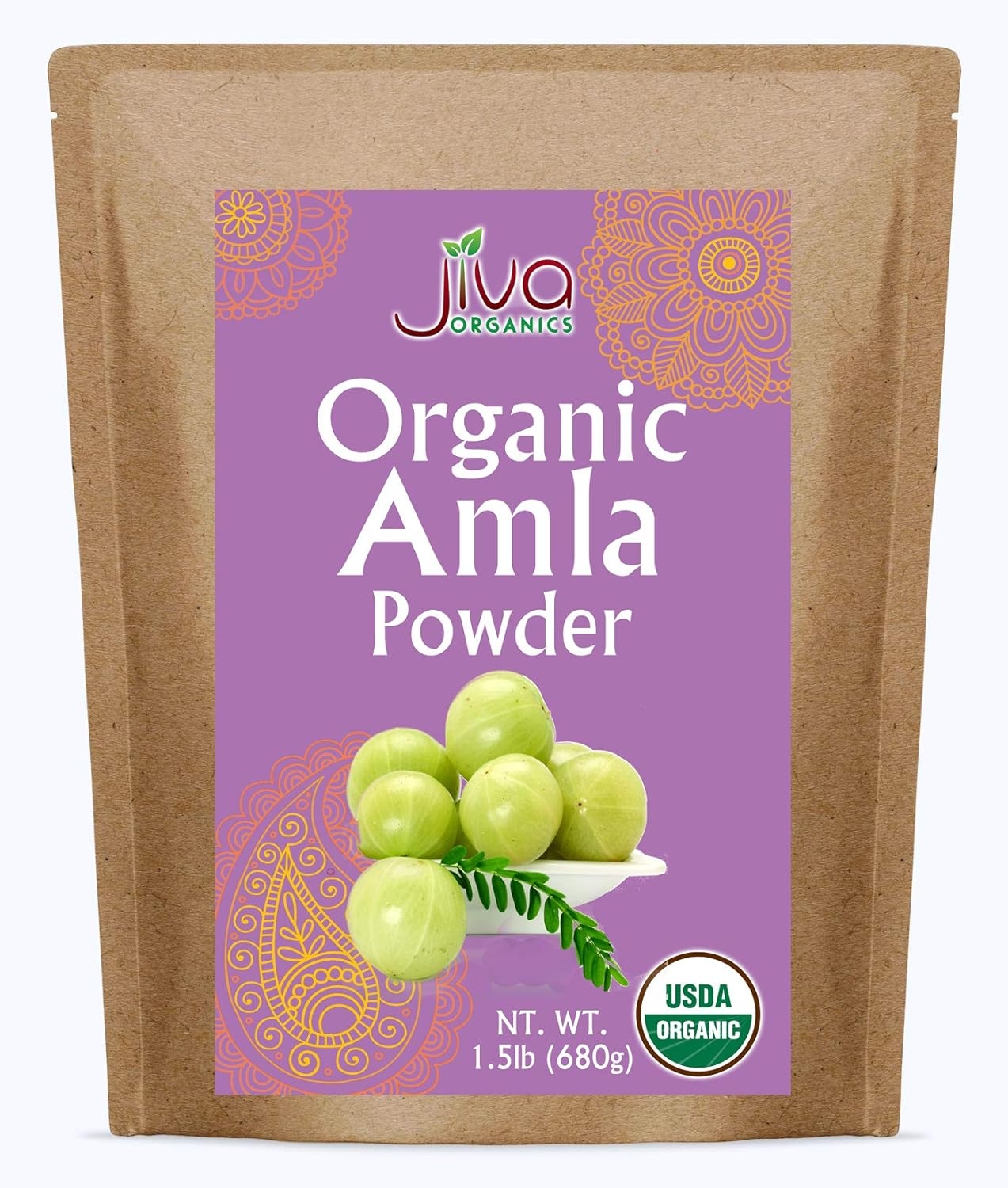 Organic Pure Amla Berry Powder, 1.5 Pound - Food Grade & Non-GMO - for Cooking & Beauty Care - Supports Hair Growth, Immunity, & Digestion - by Jiva Organics