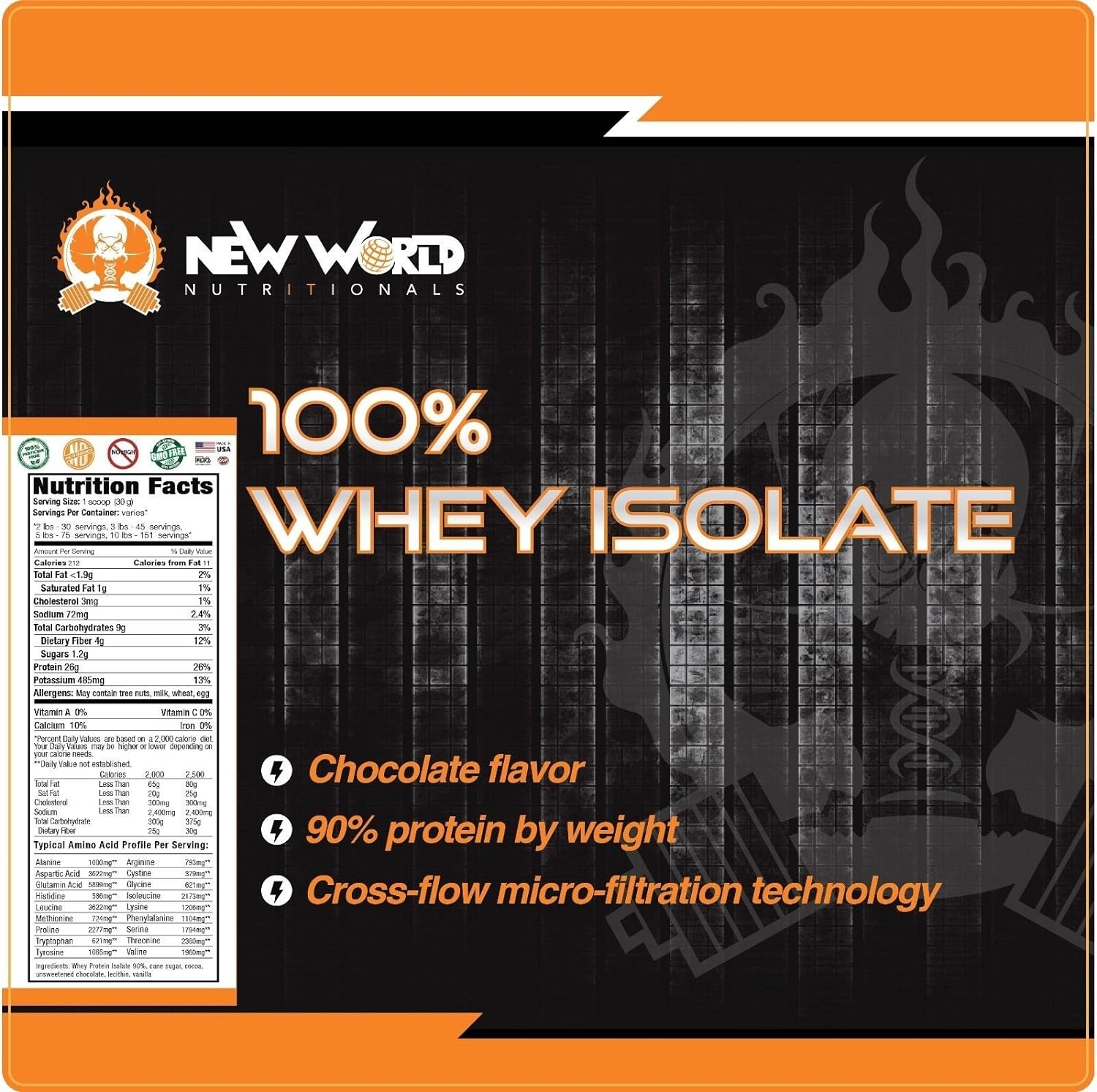 New World Nutritionals Low-Carb 100% Natural Whey Isolate, Supports Lean Muscle Development, Factory Direct,Outrageously Delicious (Chocolate, 3 Pound)