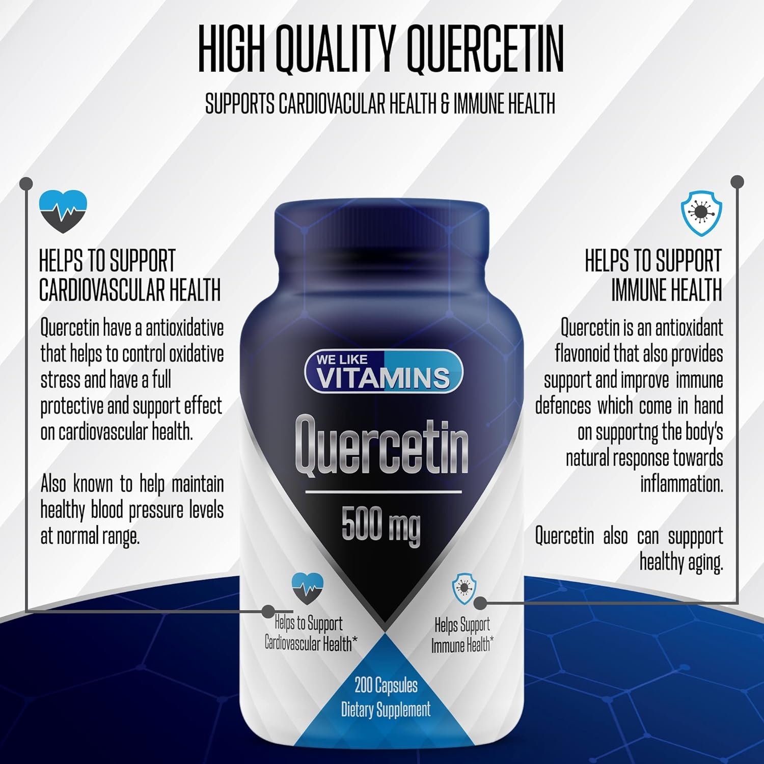Quercetin 500mg Natural Antihistamine - Quercetin Supplement Helps Support Cardiovascular, Immune, and Cellular Function (200)