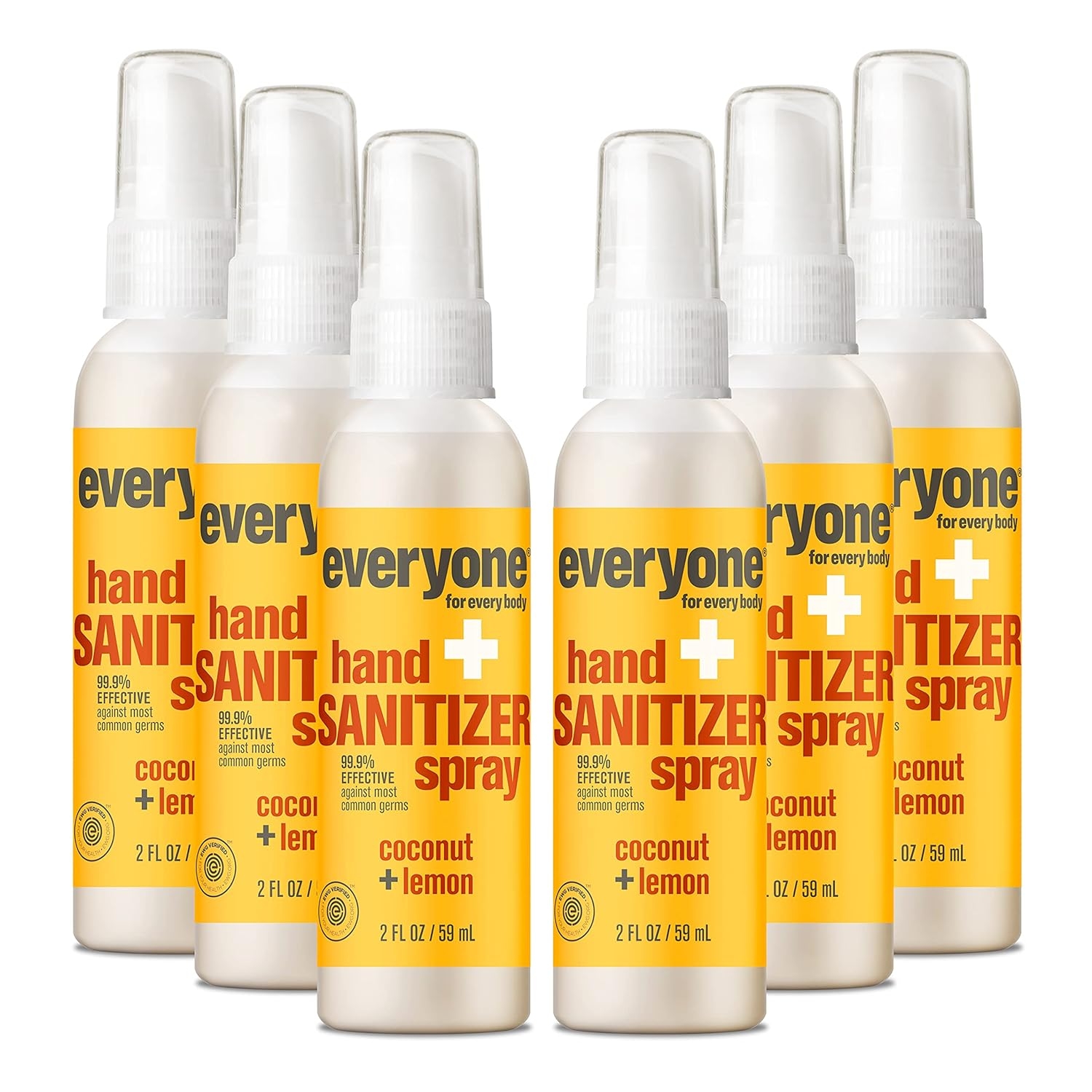 Everyone Hand Sanitizer Spray, 2 Ounce (Pack of 6), Travel Size, Coconut and Lemon, Plant Derived Alcohol with Pure Essential Oils, 99% Effective Against Germs (Packaging May Vary)