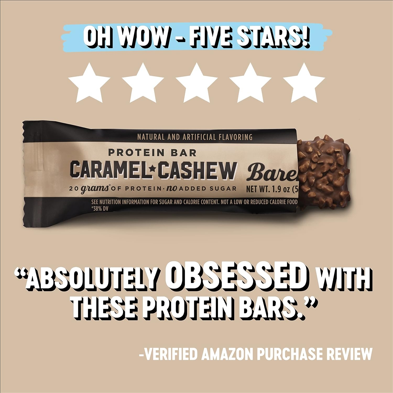Barebells Protein Bars Caramel Cashew - 12 Count, 1.9oz Bars - Protein Snacks with 20g of High Protein - Low Carb Protein Bar with No Added Sugar - Perfect on The Go Low Carb Snack & Breakfast Bars