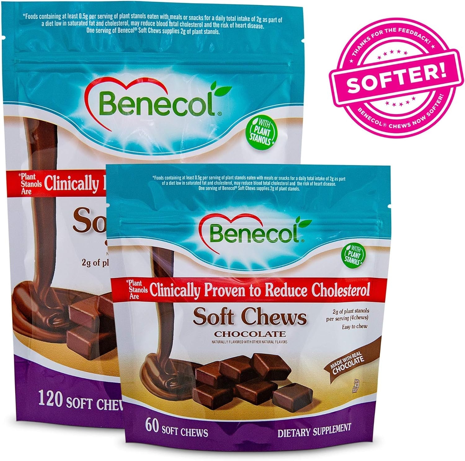 Benecol® Soft Chews - Dietary Supplement Made with Cholesterol-Lowering Plant Stanols, which are Clinically Proven to Reduce Total & LDL Cholesterol* (120 Chocolate Chews)