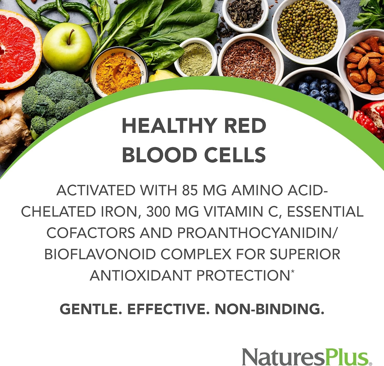 NaturesPlus Hema-Plex Iron - 60 Fast-Acting Softgels - 85 mg Elemental Iron + Vitamin C & Bioflavonoids for Healthy Red Blood Cells - Vegan, Gluten Free - 20 Servings
