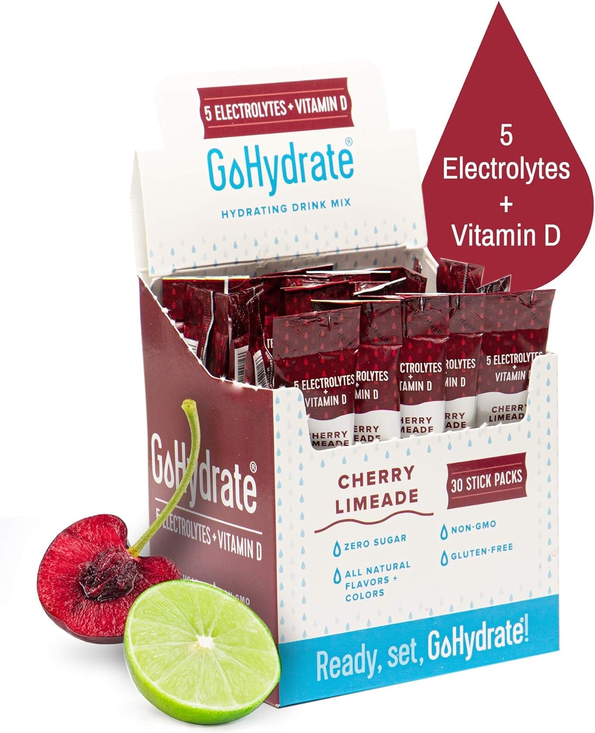 GoHydrate Electrolyte Drink Mix - A Naturally Flavored, Sugar Free, Hydration Powder (Cherry Limeade, 30)
