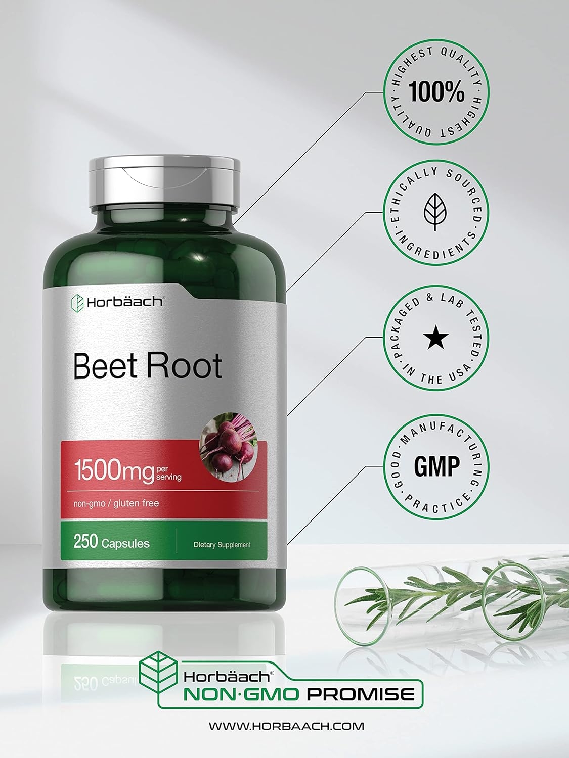 Beet Root Powder Capsules 1500mg | 250 Pills | Herbal Extract | Non-GMO, Gluten Free, and DNA Tested Supplement | by Horbaach