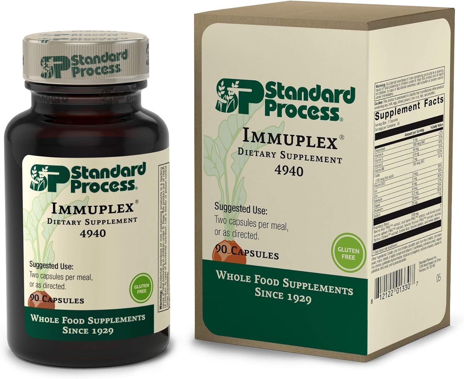 Standard Process Immuplex - Whole Food Immune Support and Antioxidant Support with Chromium, Folate, Vitamin B6, Copper, Selenium, Vitamin A - 90 Capsules